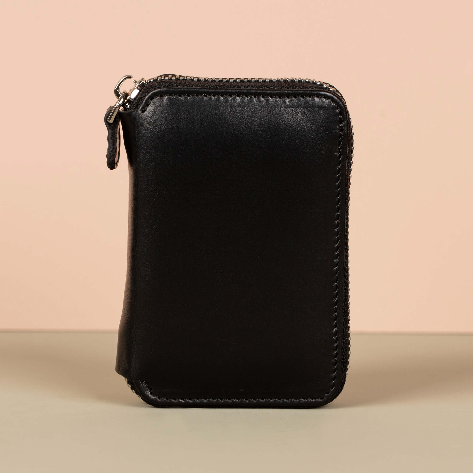 Premium Leather Zipper Wallet Black Anniston