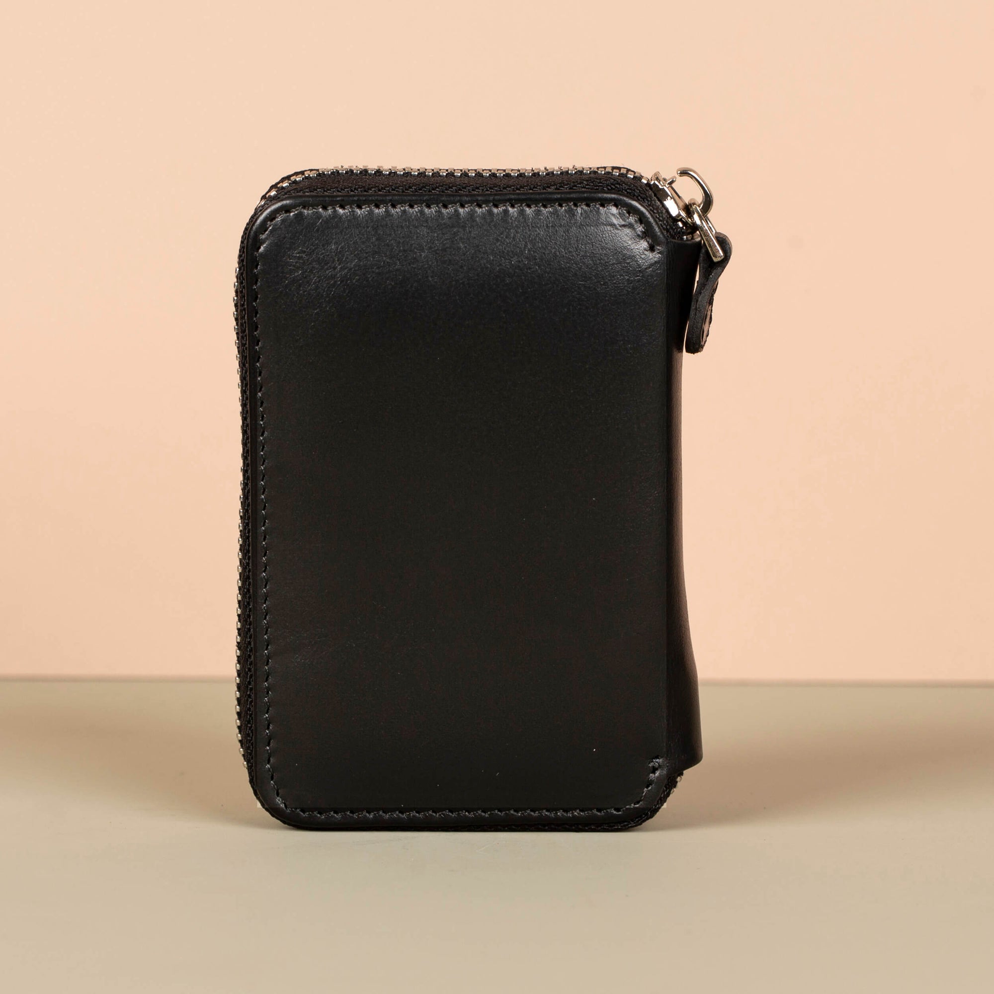 Premium Leather Zipper Wallet Black Anniston