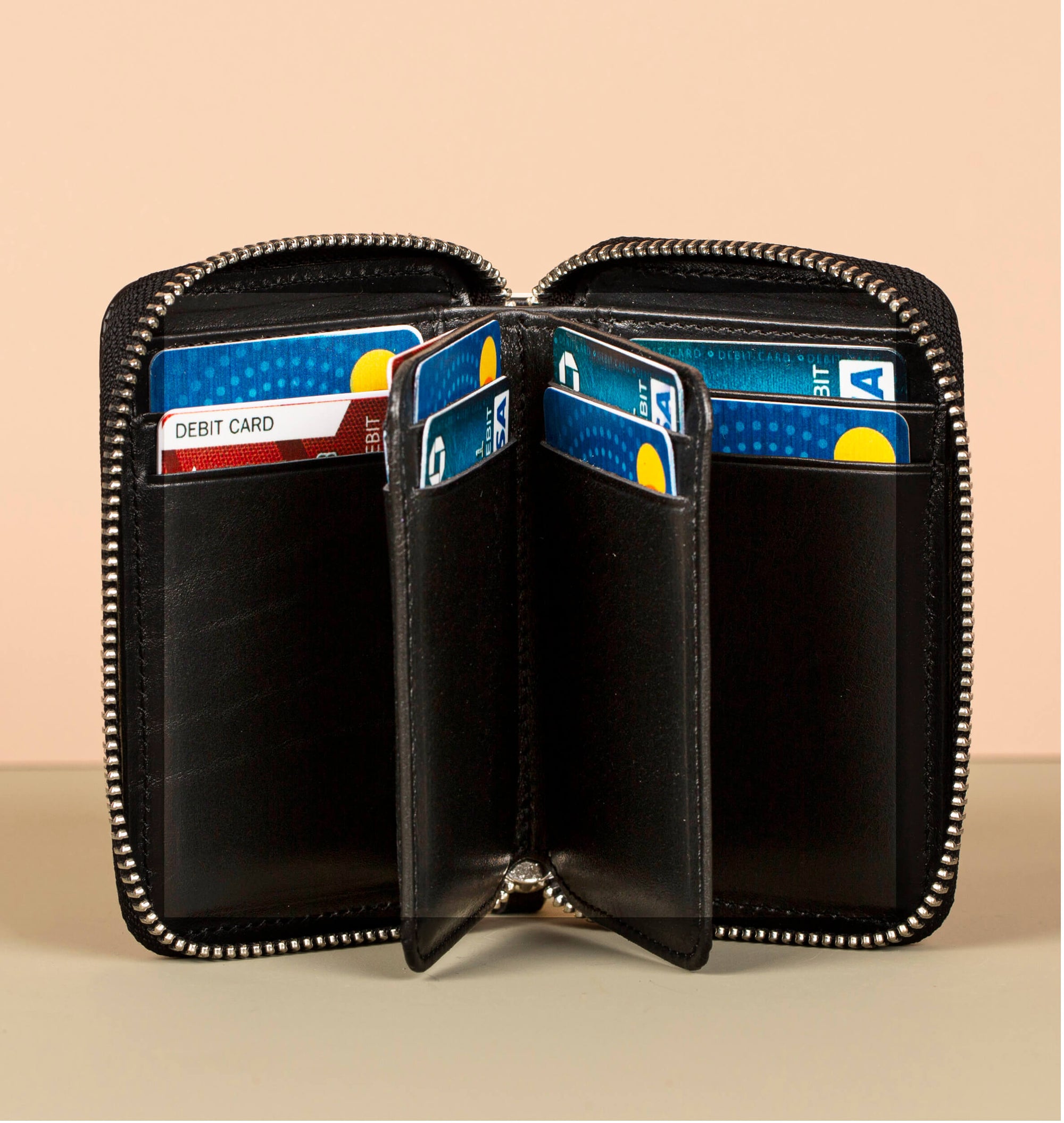 Premium Leather Zipper Wallet Black Anniston