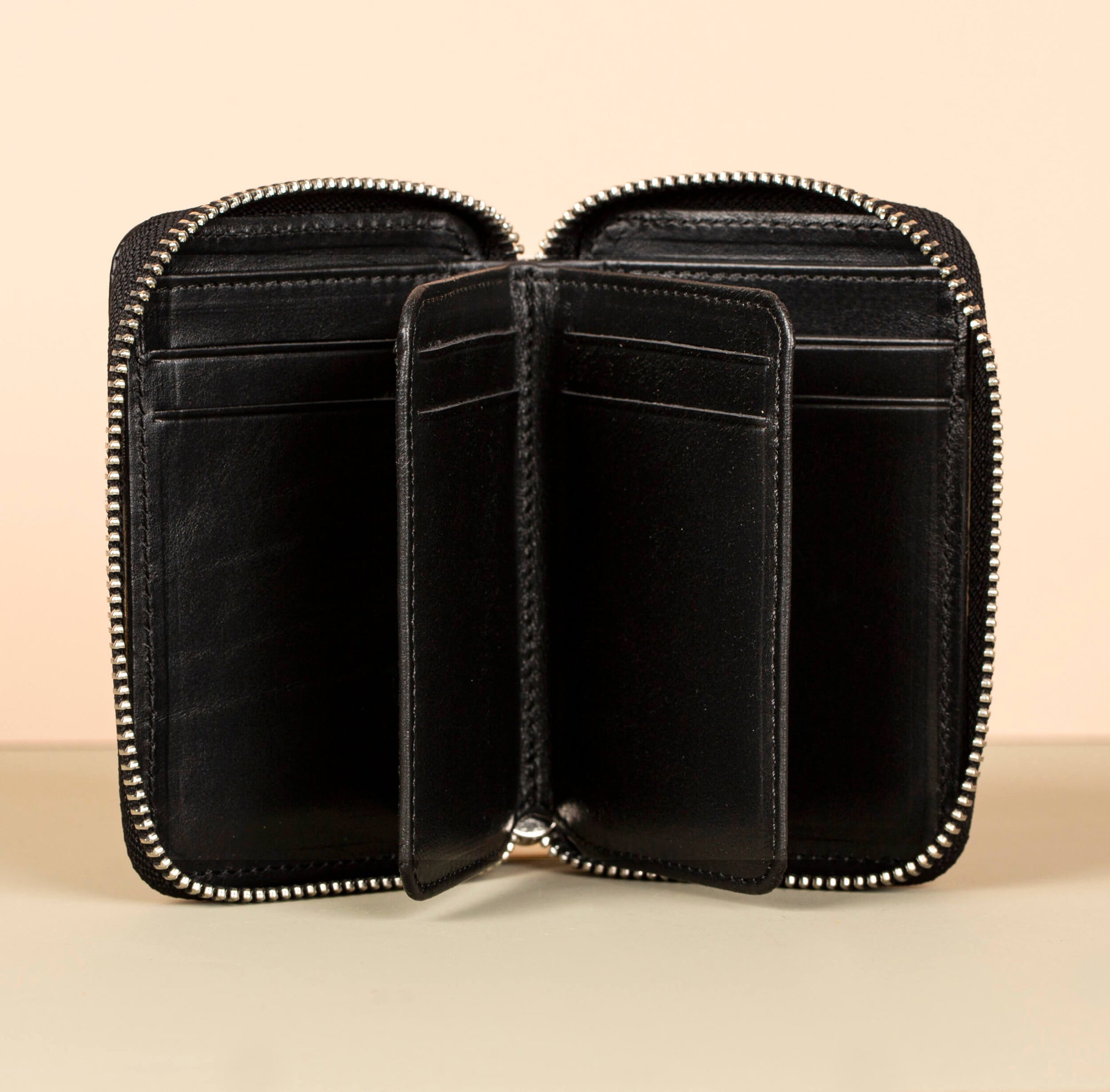 Premium Leather Zipper Wallet Black Anniston
