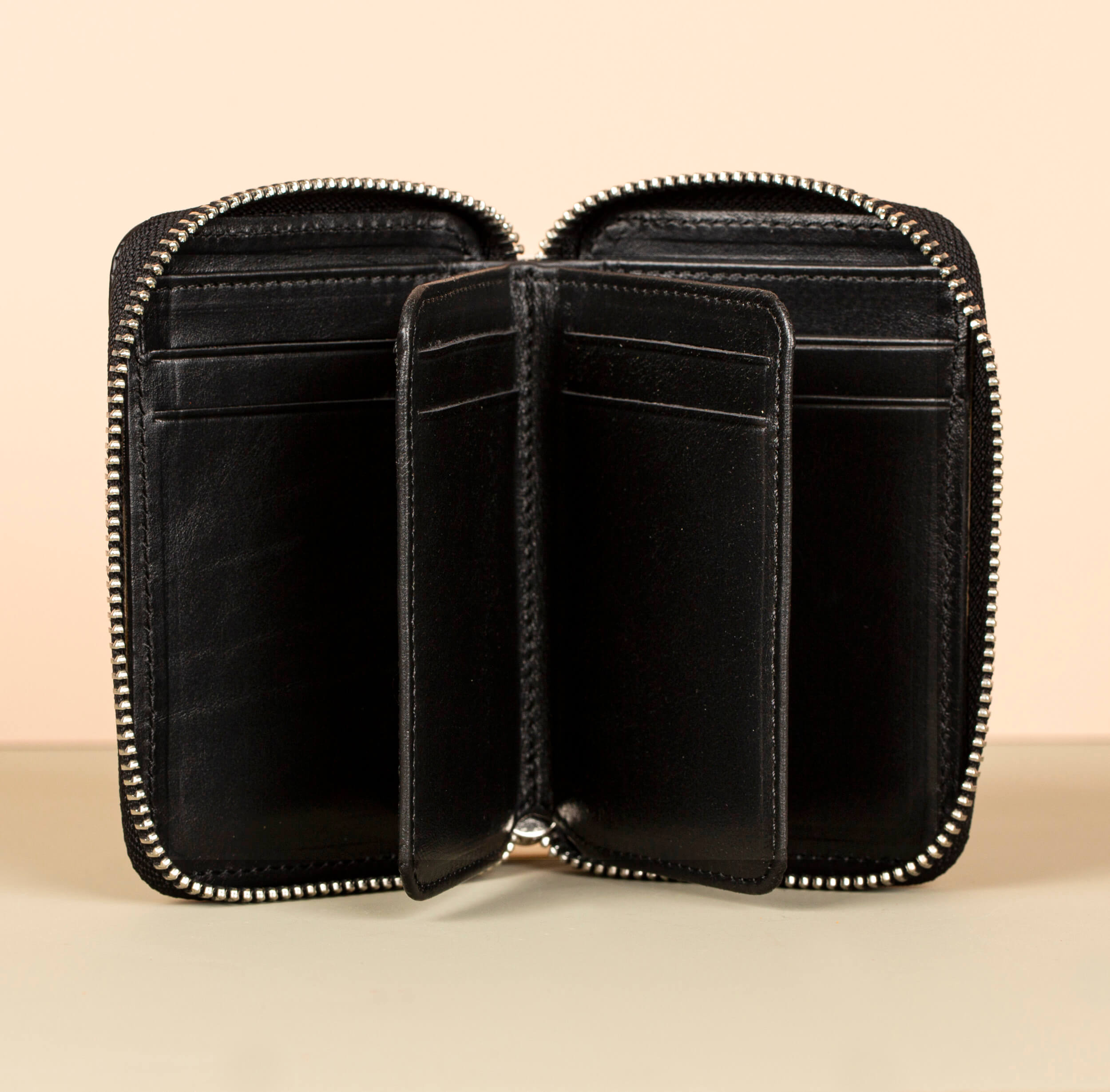 Premium Leather Zipper Wallet Black Anniston