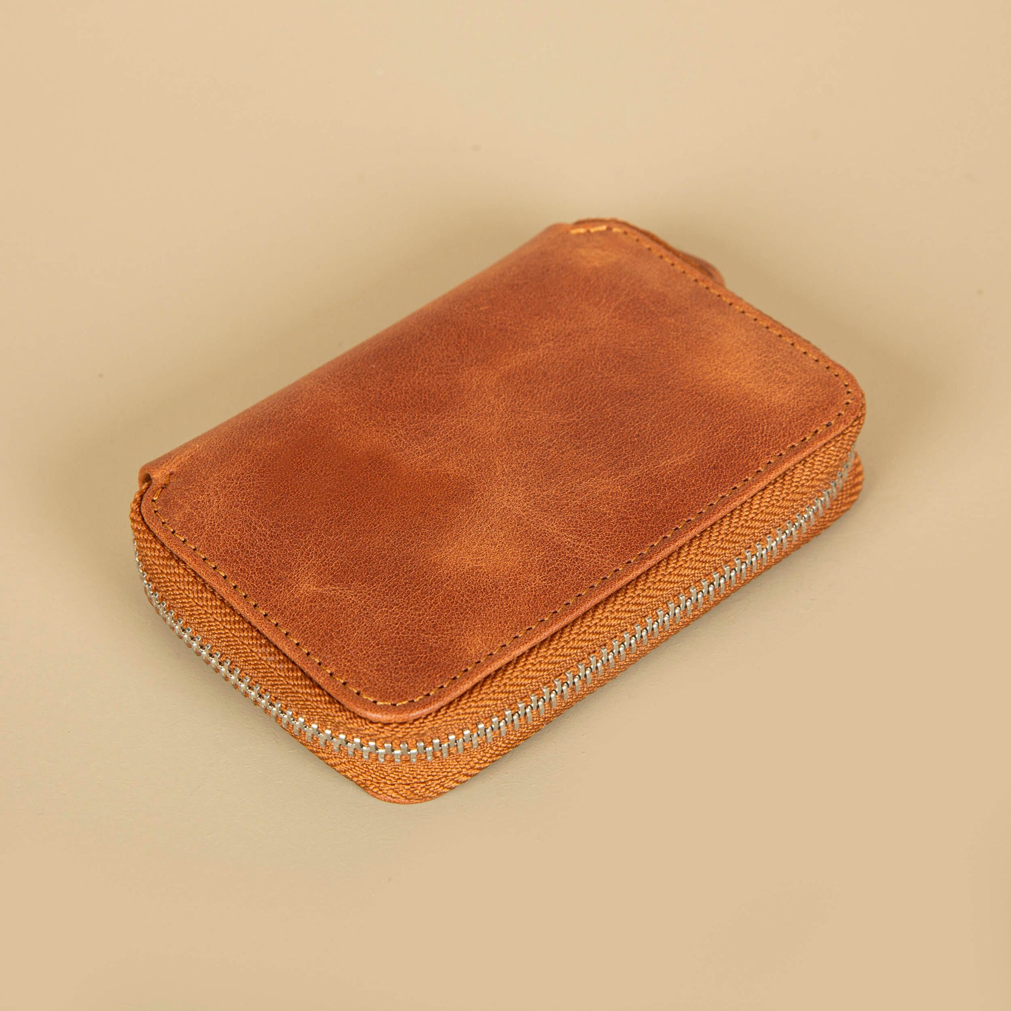 Premium Leather Zipper Wallet Warm Brown Anniston