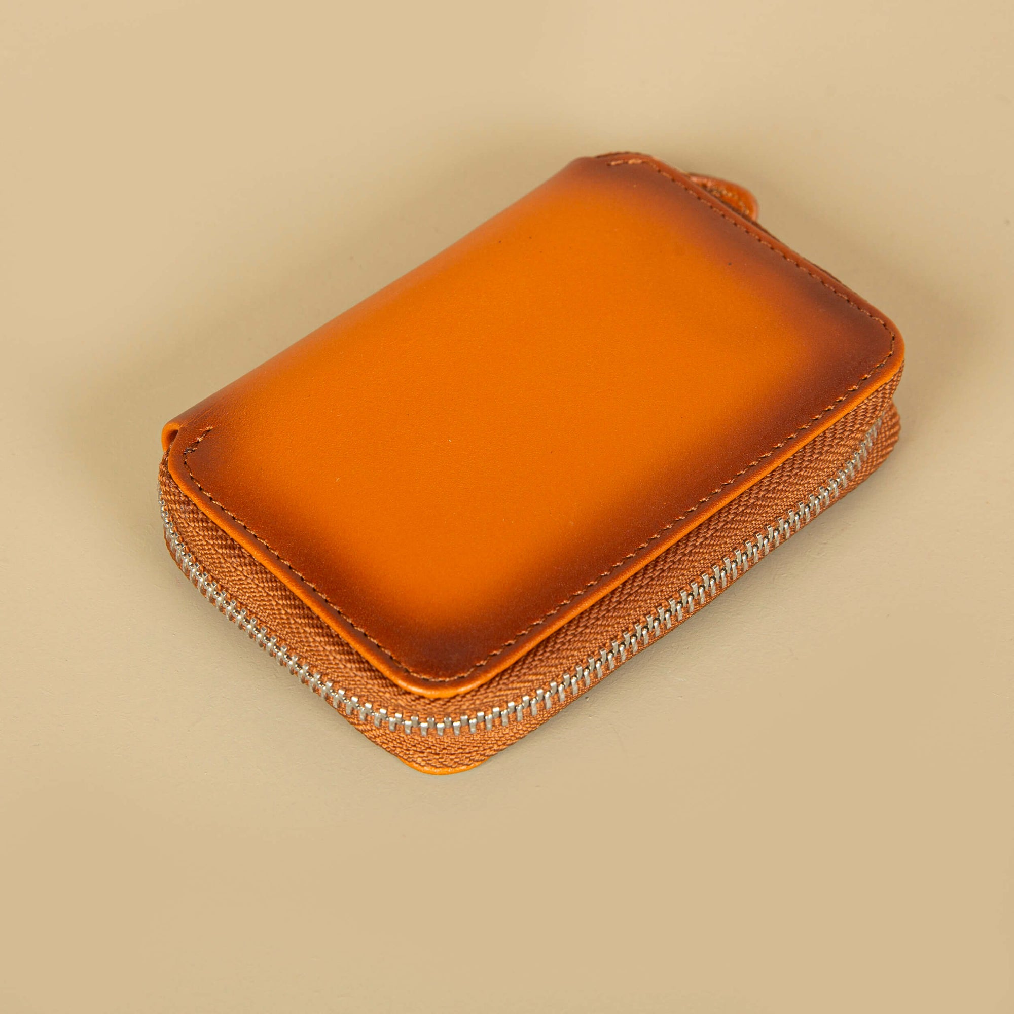 Premium Leather Zipper Wallet Caramel Brown Anniston
