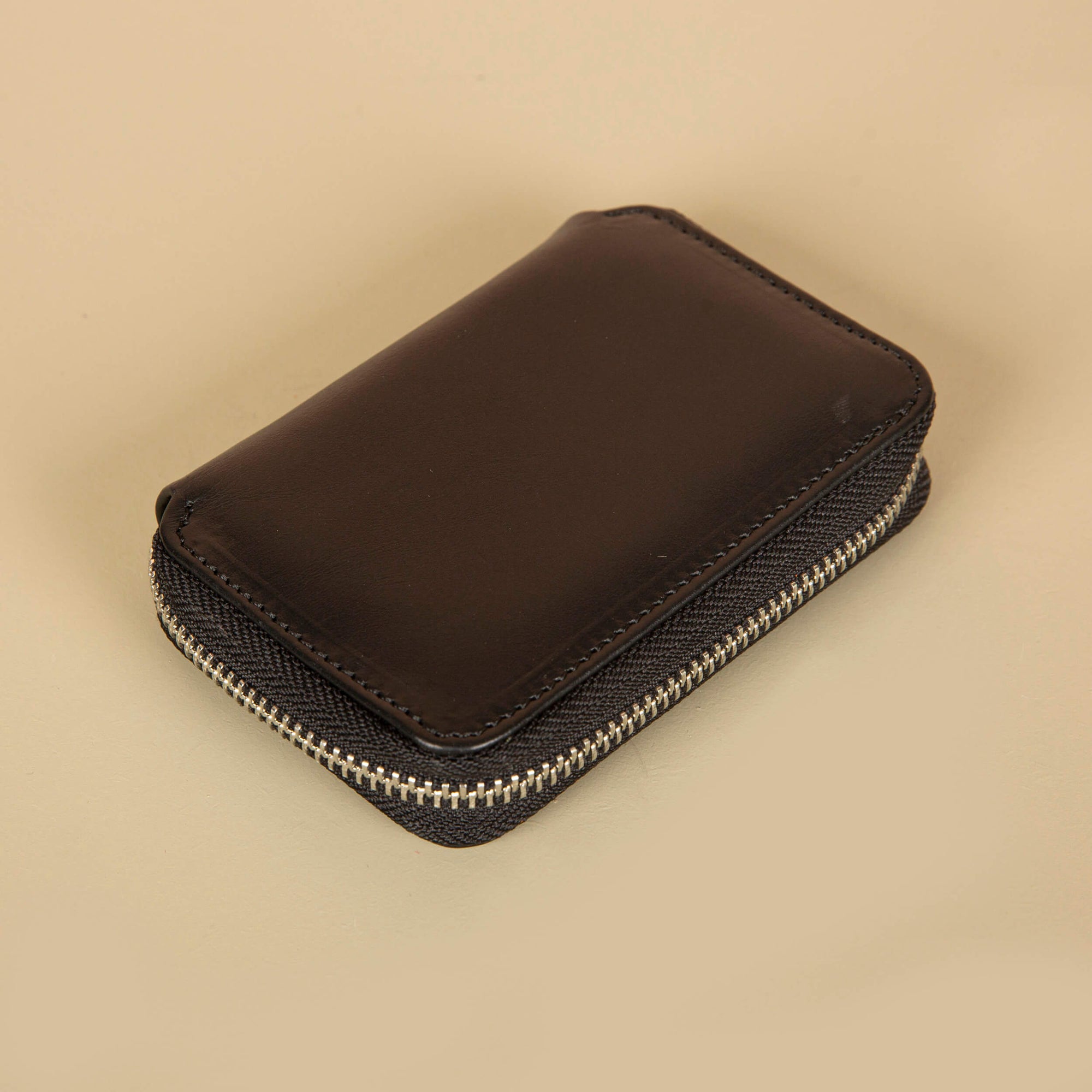 Premium Leather Zipper Wallet Black Anniston