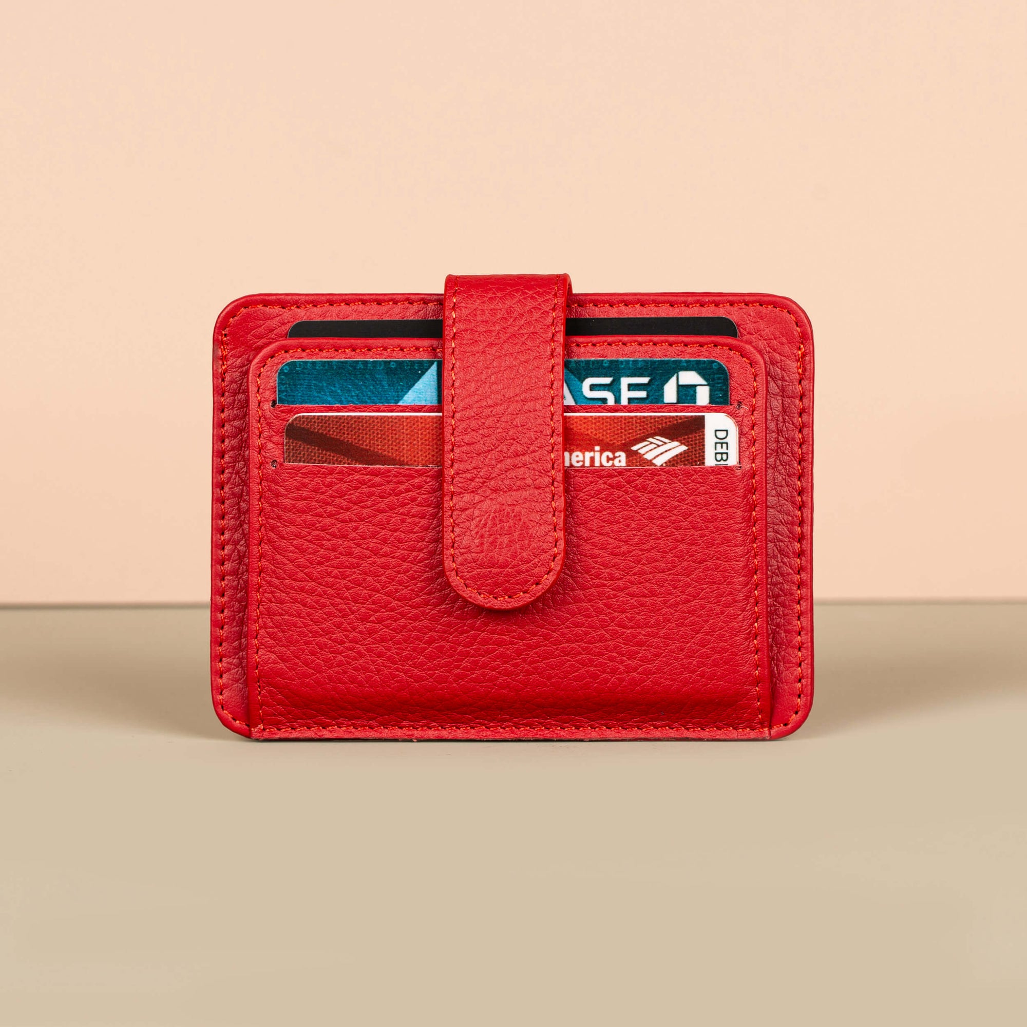 Leather Card Holder Wallet with ID Window Red Miami