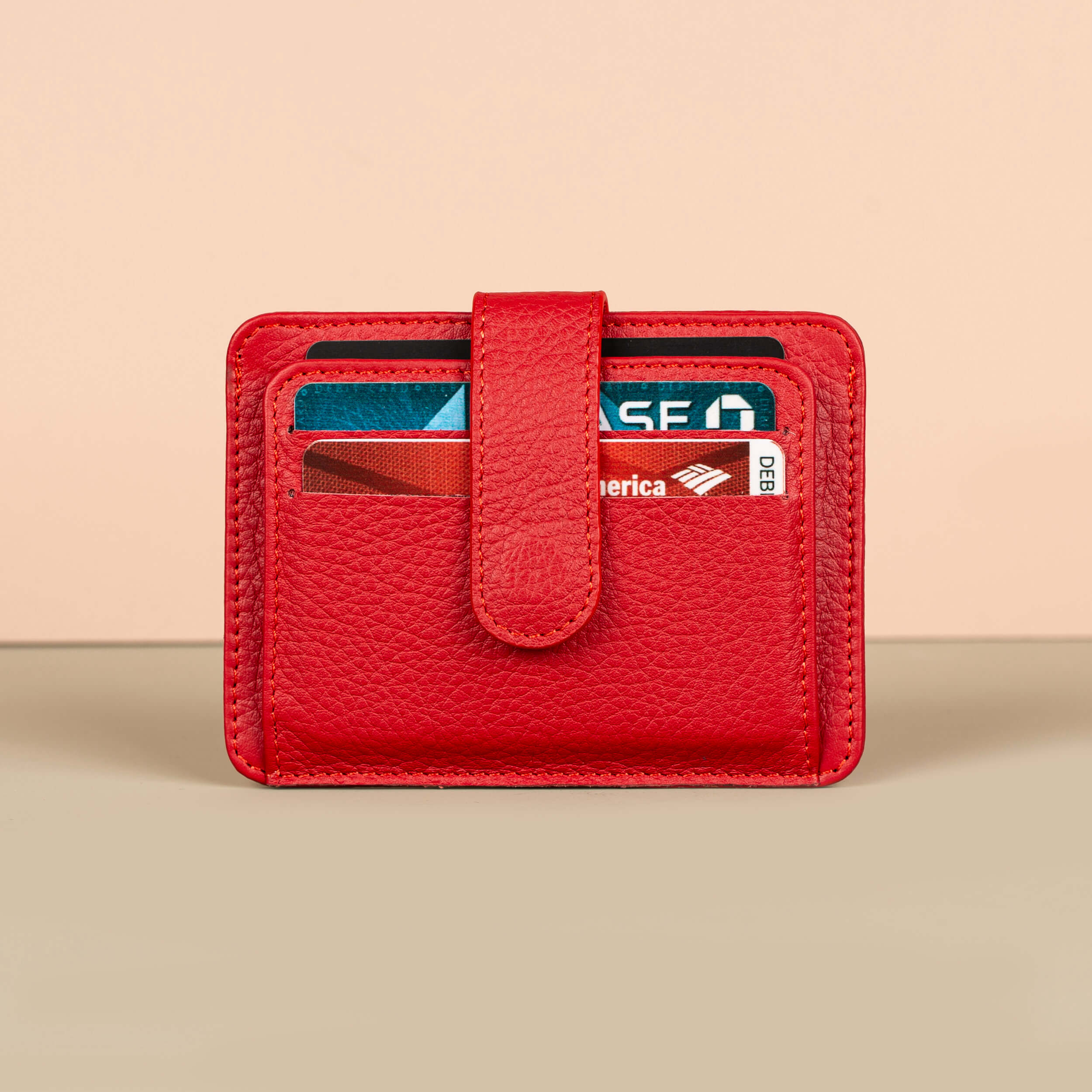 Leather Card Holder Wallet with ID Window Red Miami
