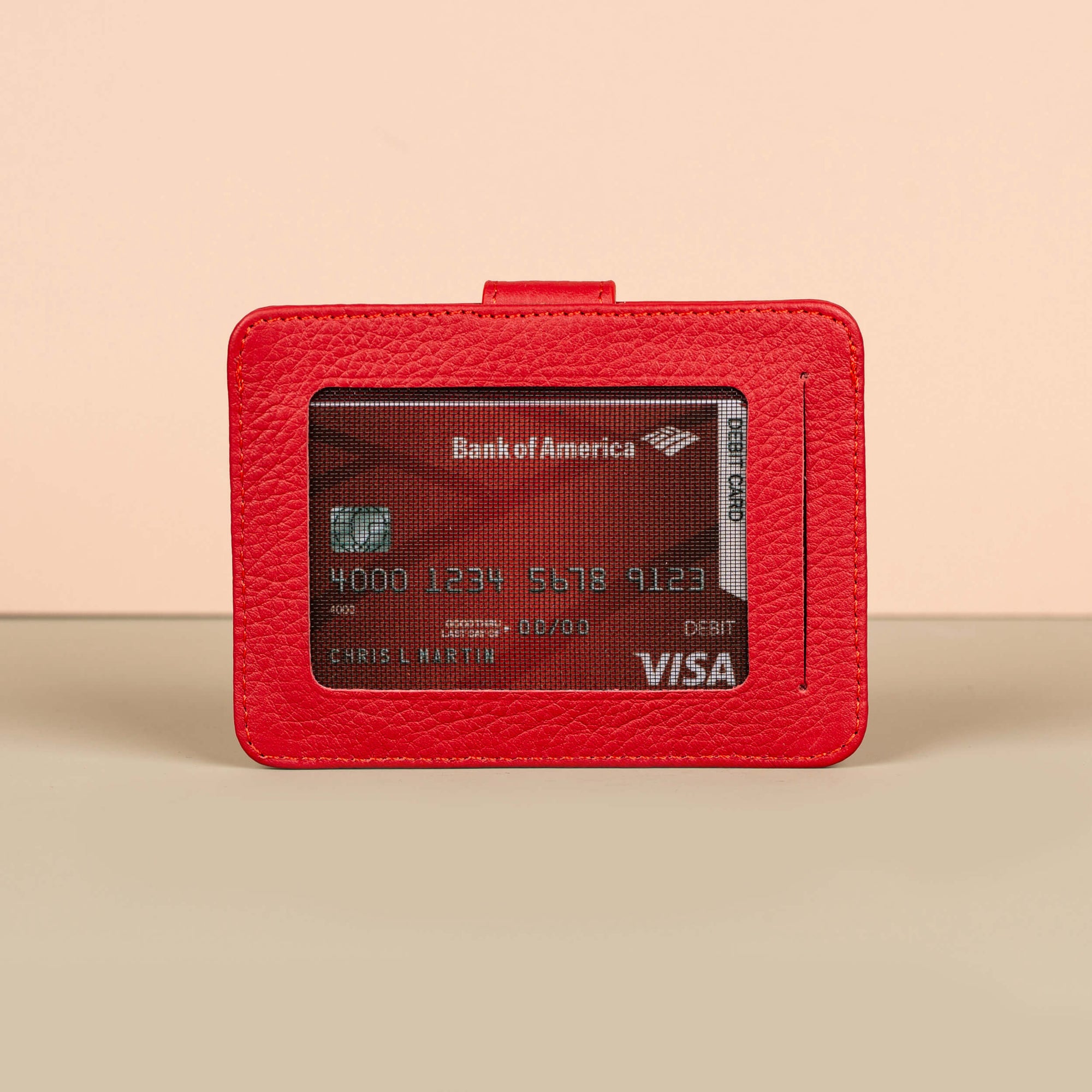 Leather Card Holder Wallet with ID Window Red Miami