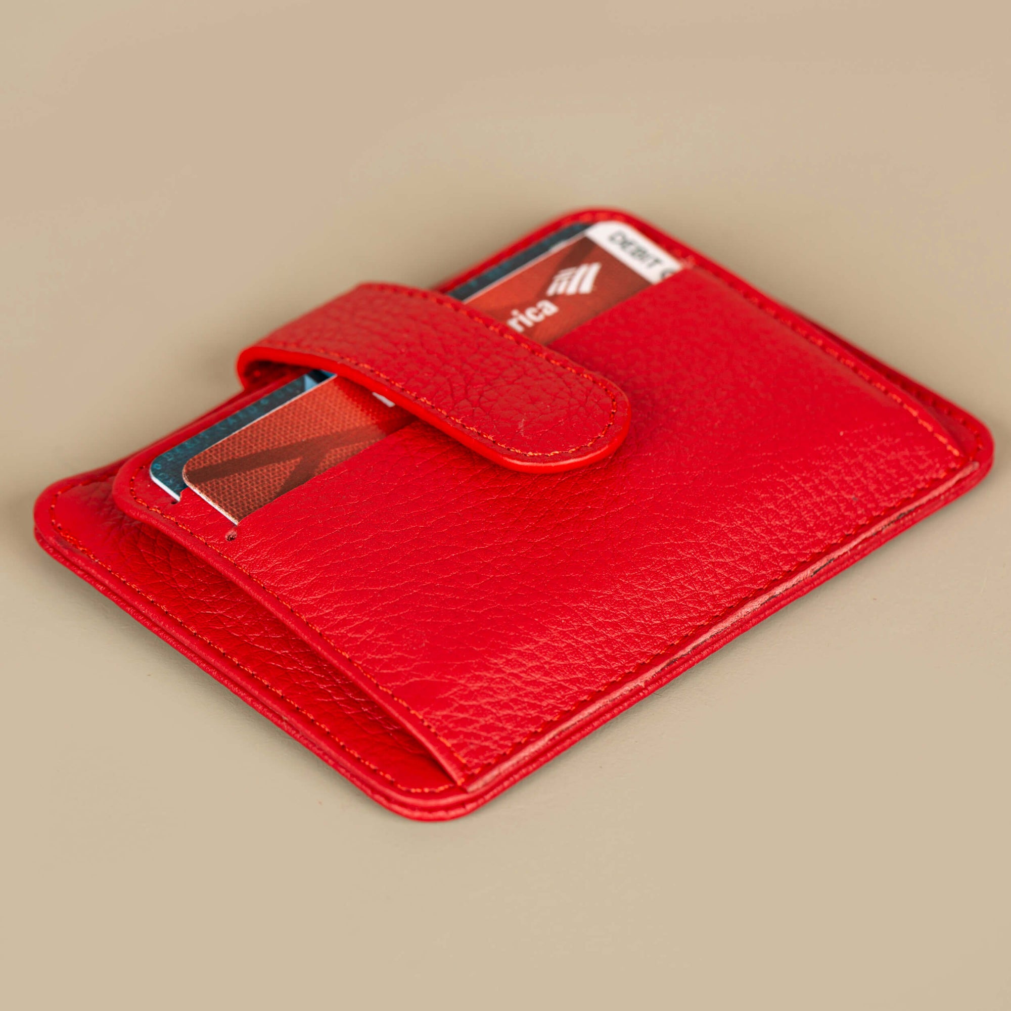 Leather Card Holder Wallet with ID Window Red Miami
