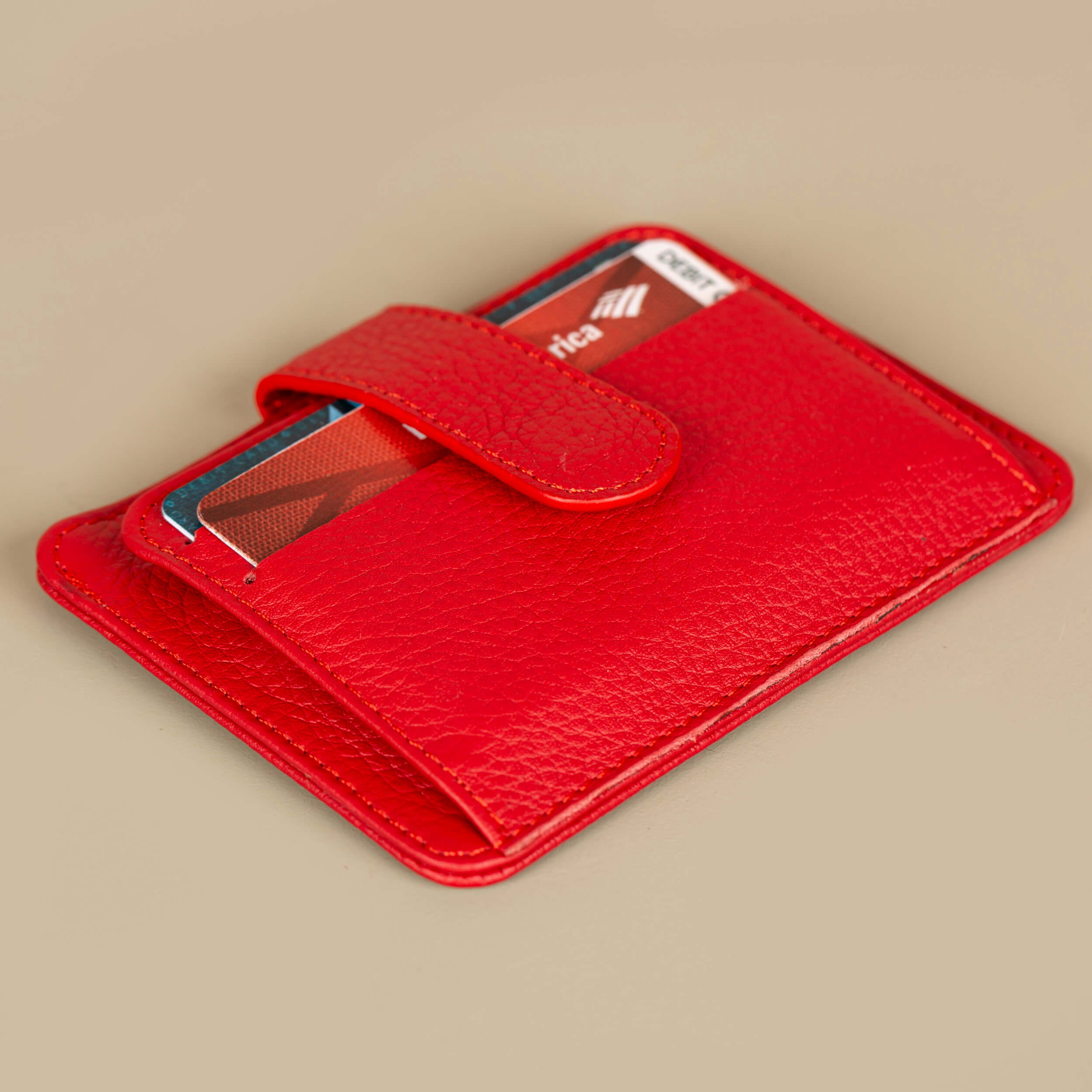 Leather Card Holder Wallet with ID Window Red Miami