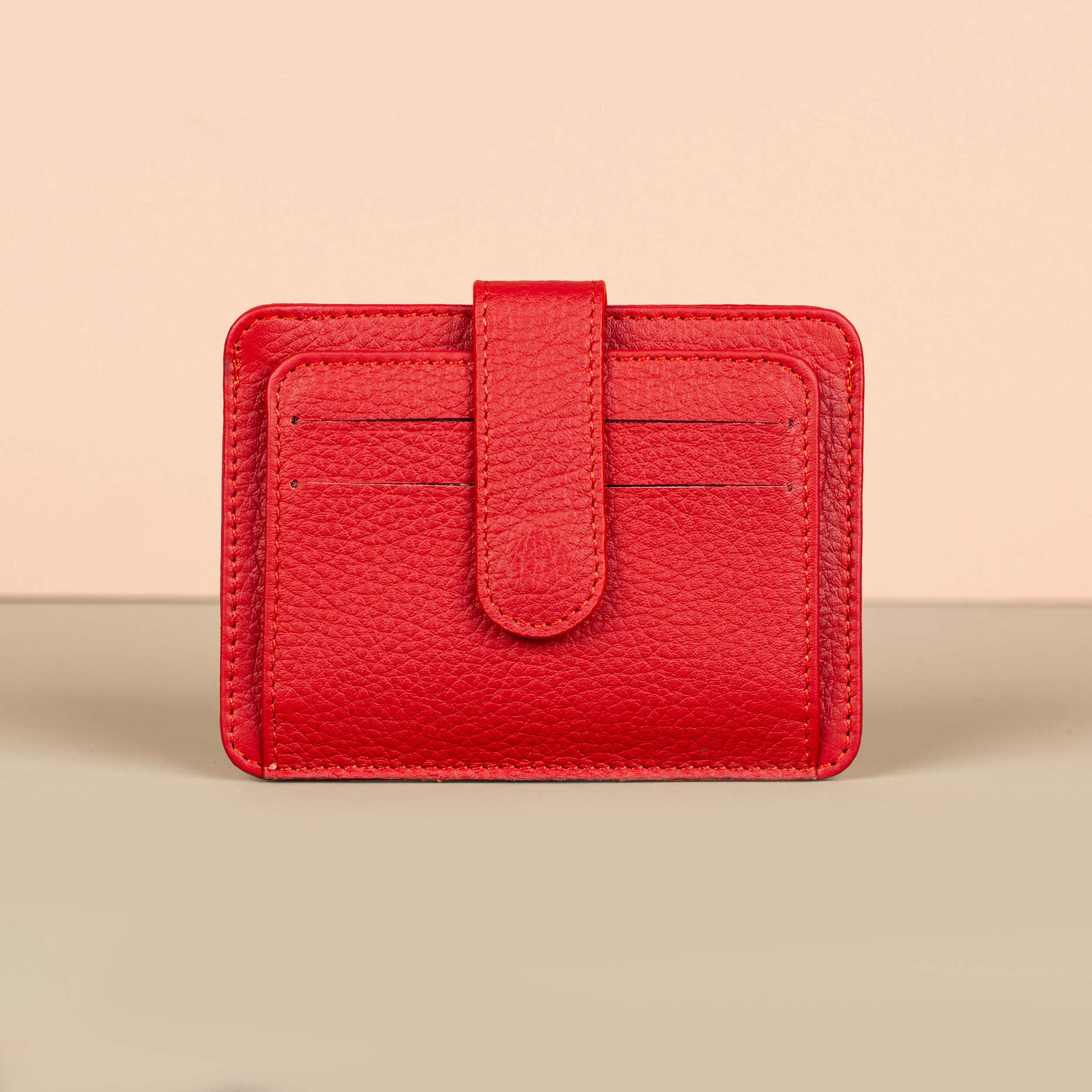 Leather Card Holder Wallet with ID Window Red Miami