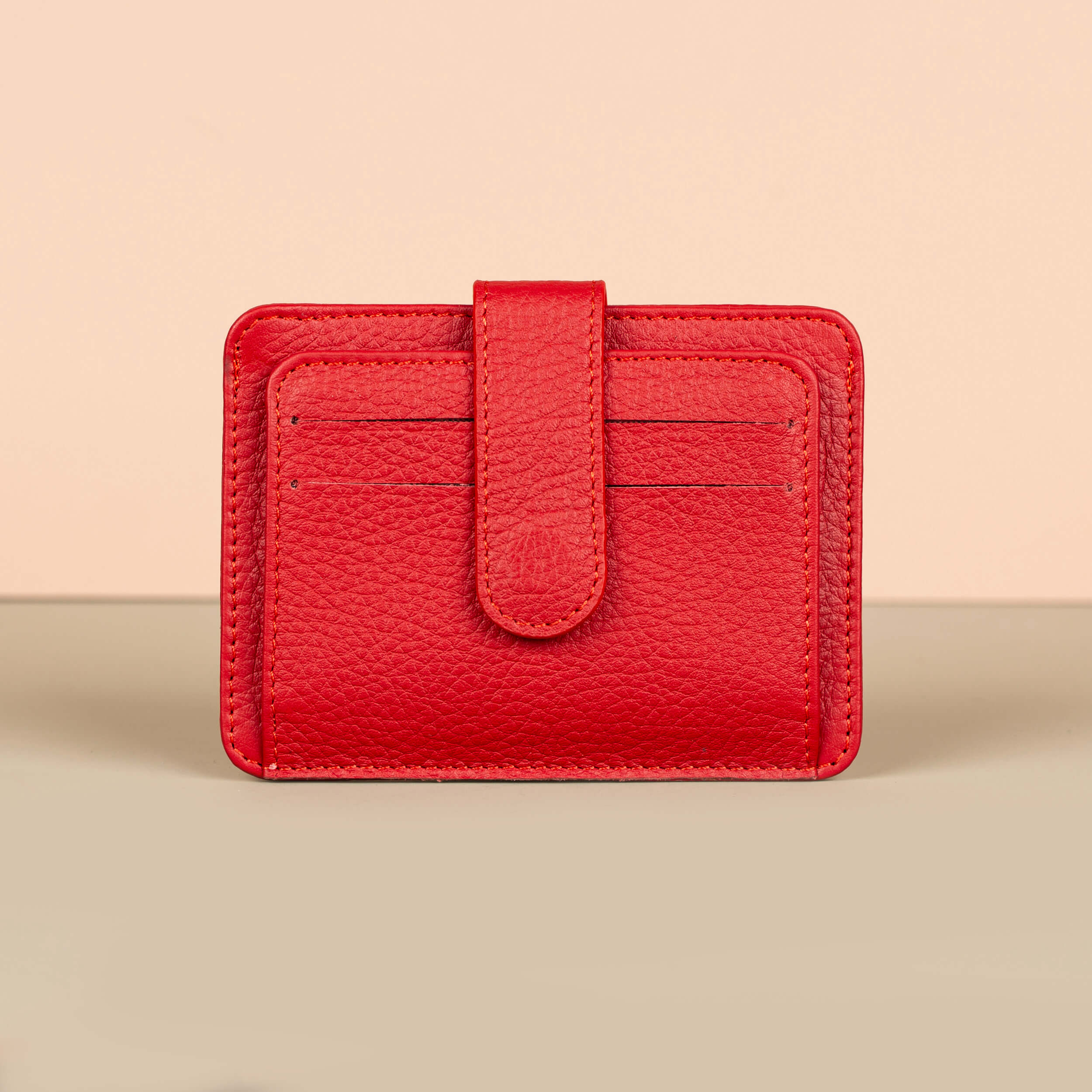 Leather Card Holder Wallet with ID Window Red Miami