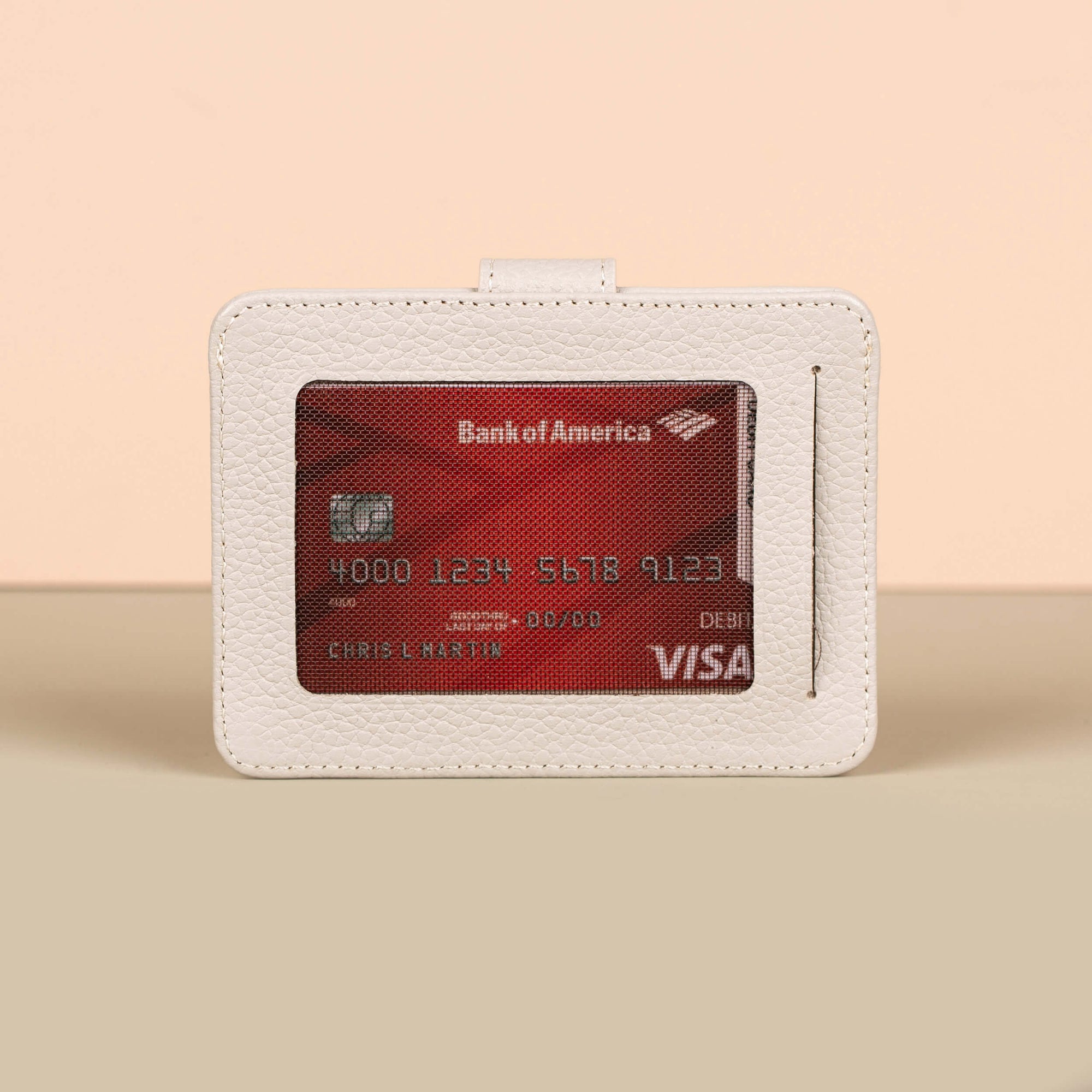 Leather Card Holder Wallet with ID Window Light Grey Miami