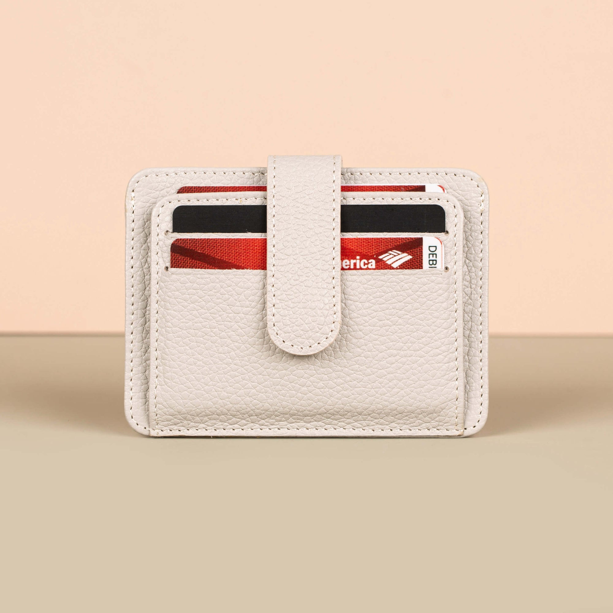 Leather Card Holder Wallet with ID Window Light Grey Miami