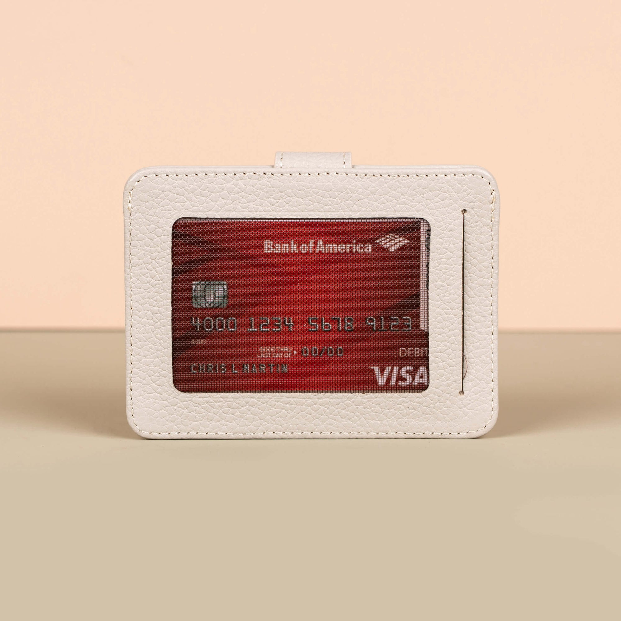 Leather Card Holder Wallet with ID Window Light Grey Miami