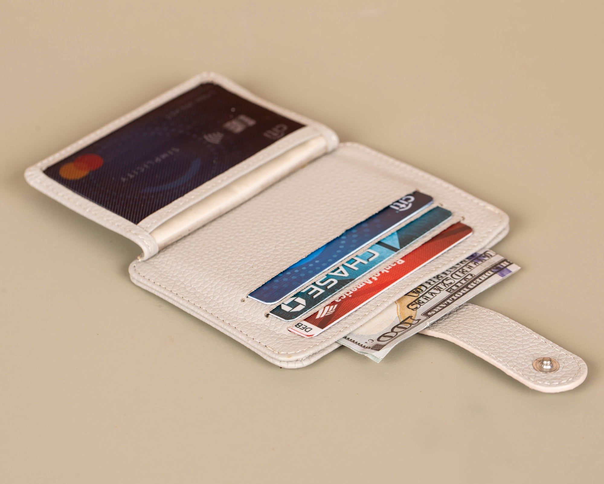 Leather Card Holder Wallet with ID Window Light Grey Miami