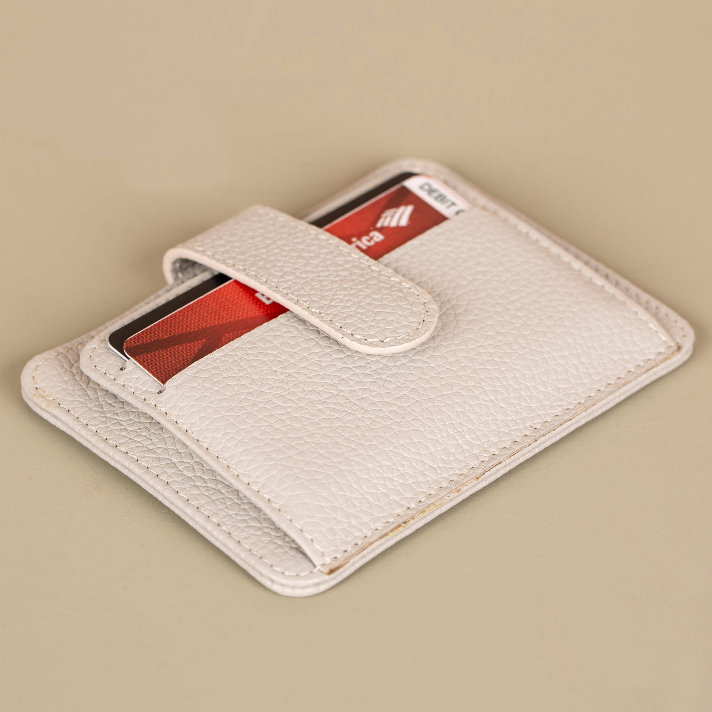 Leather Card Holder Wallet with ID Window Light Grey Miami