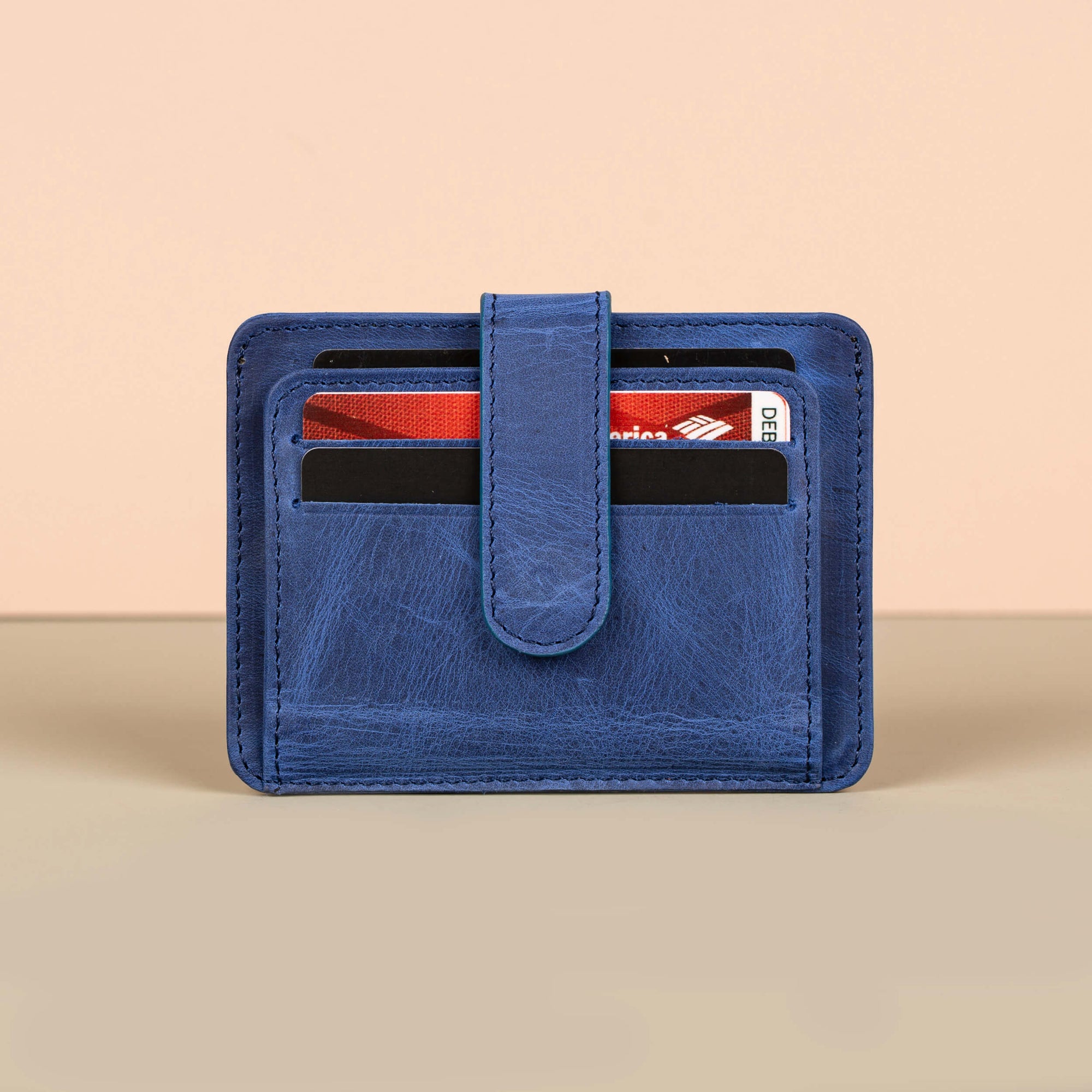 Leather Card Holder Wallet with ID Window Blue Miami