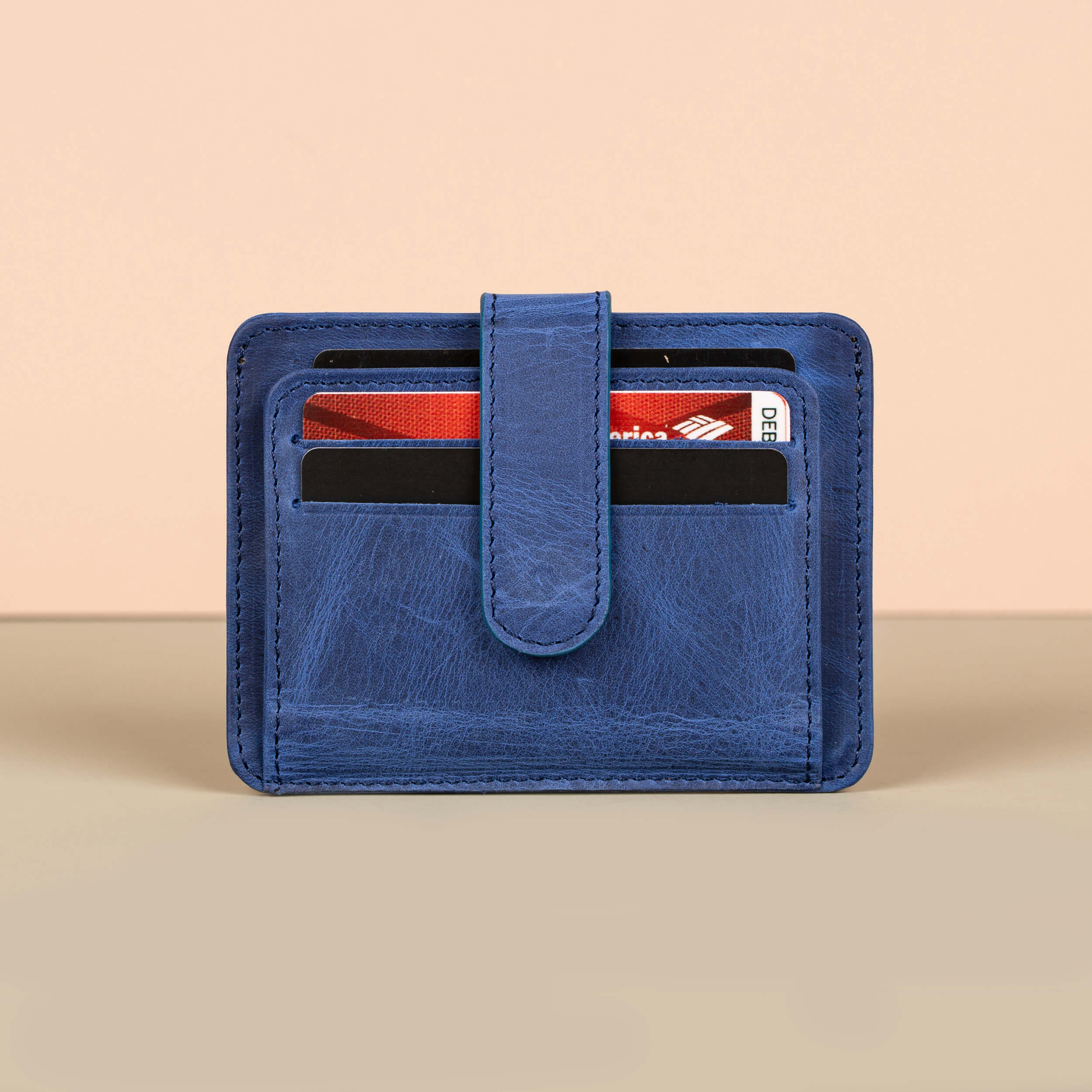 Leather Card Holder Wallet with ID Window Blue Miami