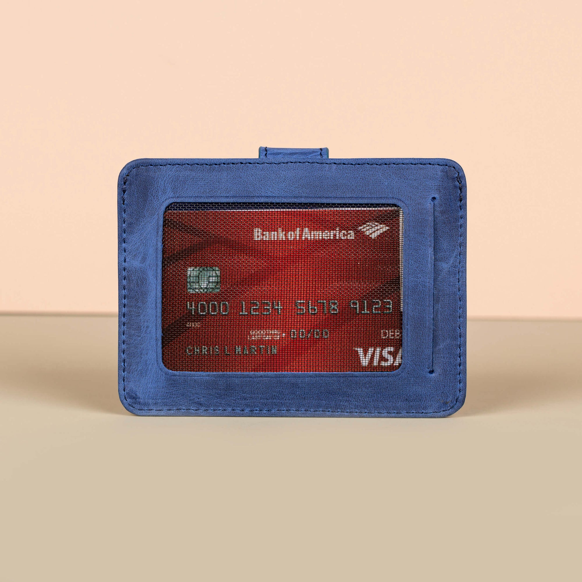 Leather Card Holder Wallet with ID Window Blue Miami