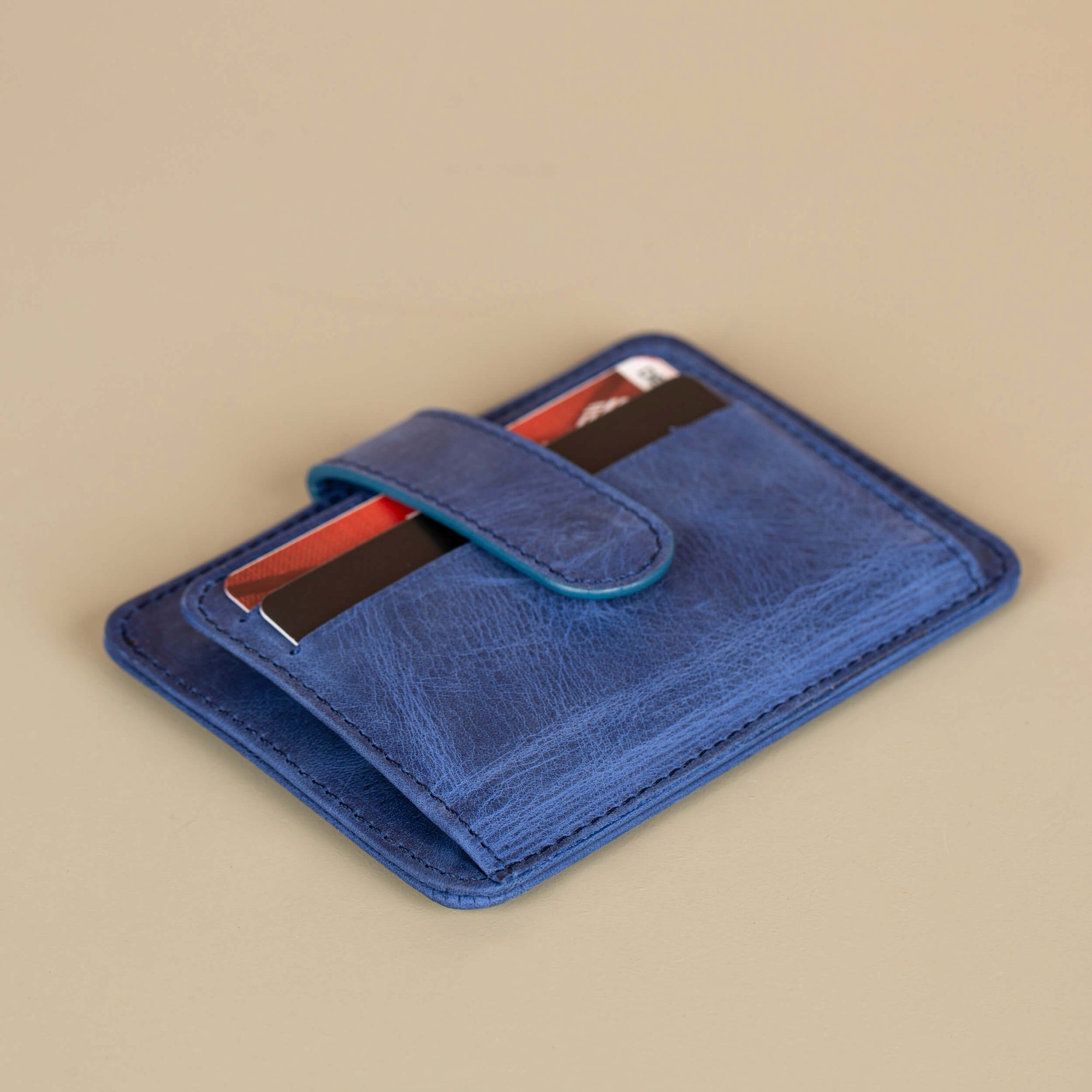 Leather Card Holder Wallet with ID Window Blue Miami