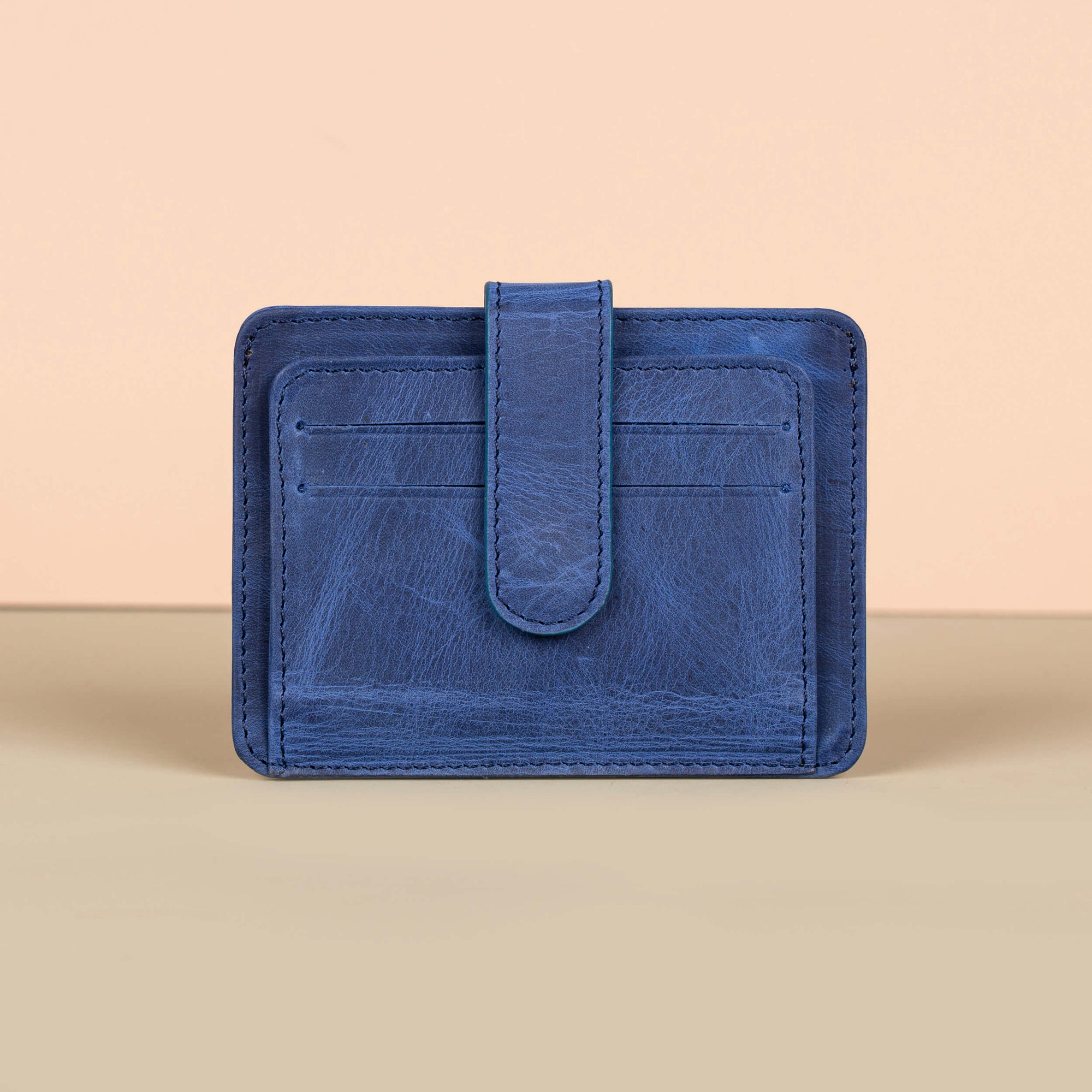 Leather Card Holder Wallet with ID Window Blue Miami