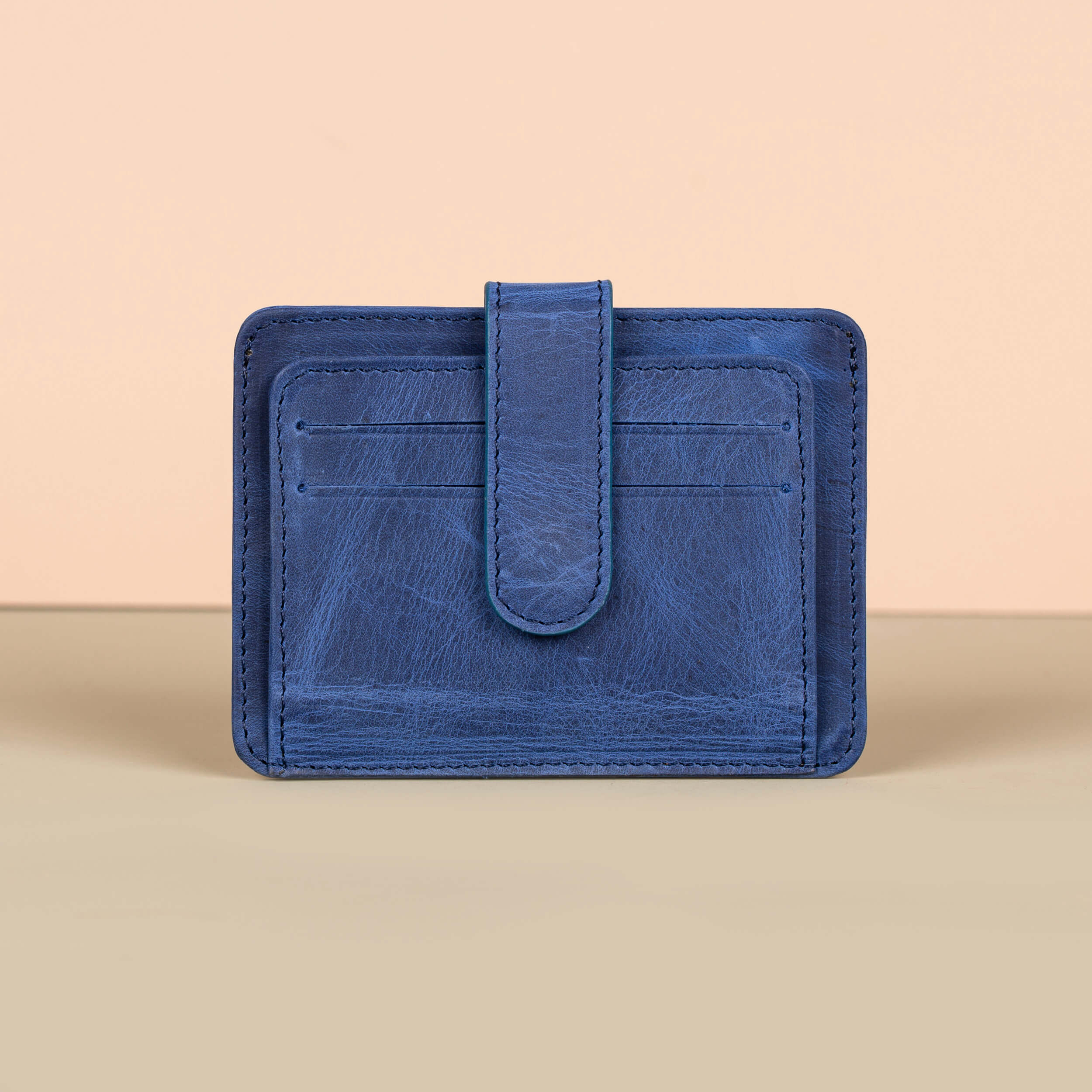 Leather Card Holder Wallet with ID Window Blue Miami
