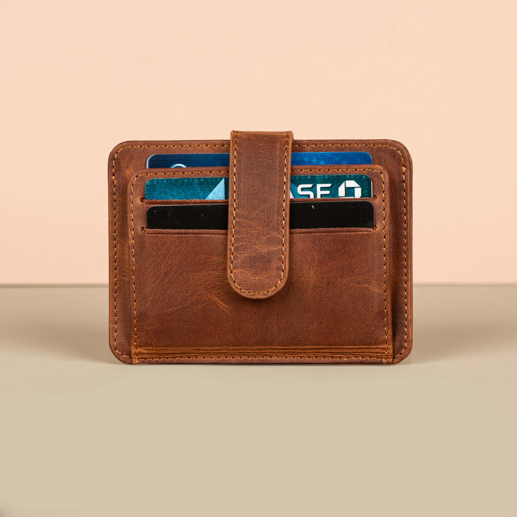 Leather Card Holder Wallet with ID Window Brown Miami