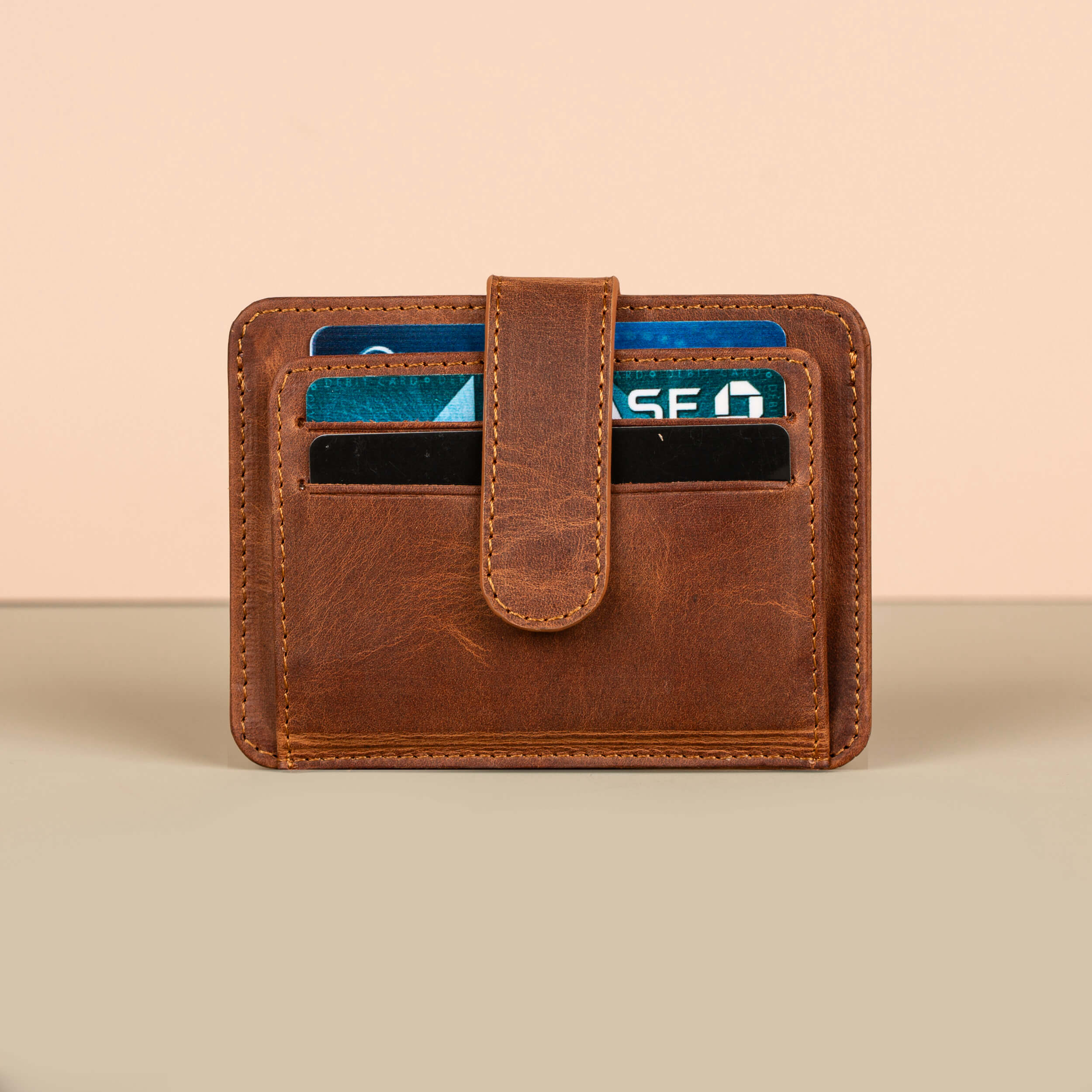 Leather Card Holder Wallet with ID Window Brown Miami