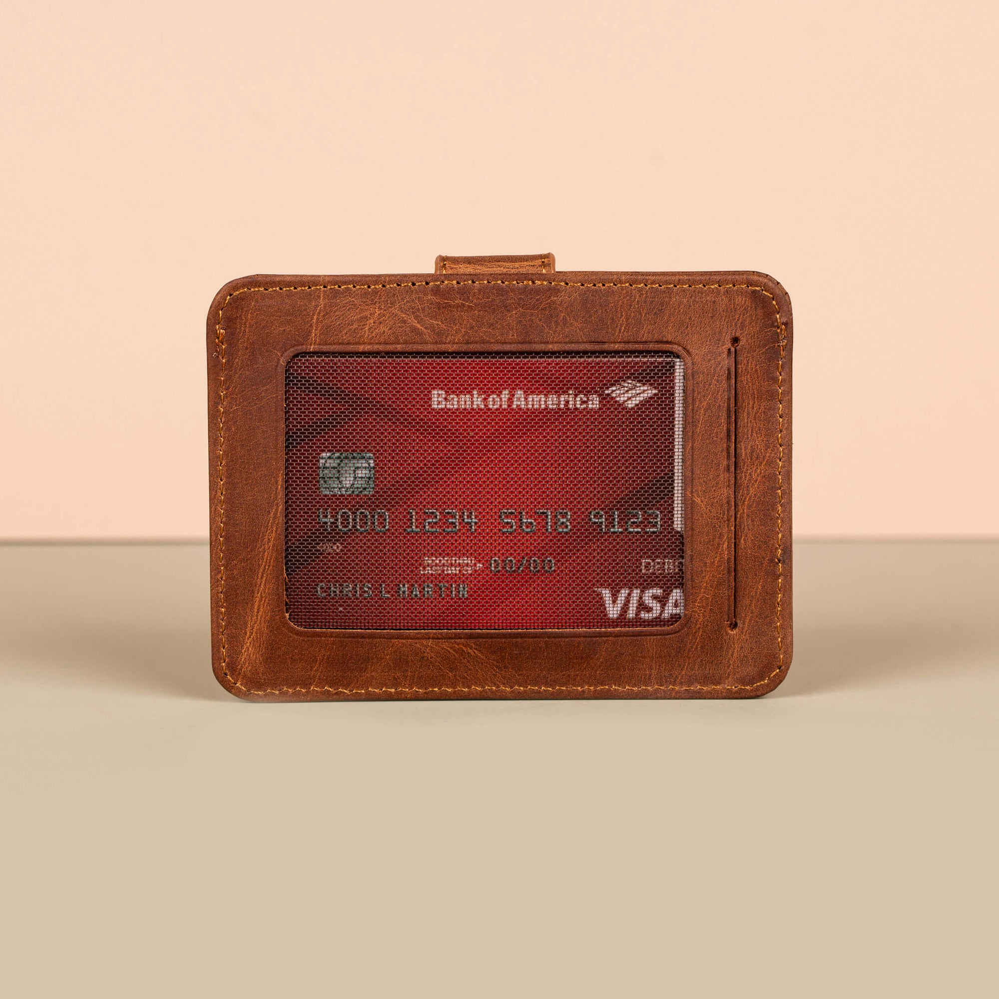 Leather Card Holder Wallet with ID Window Brown Miami