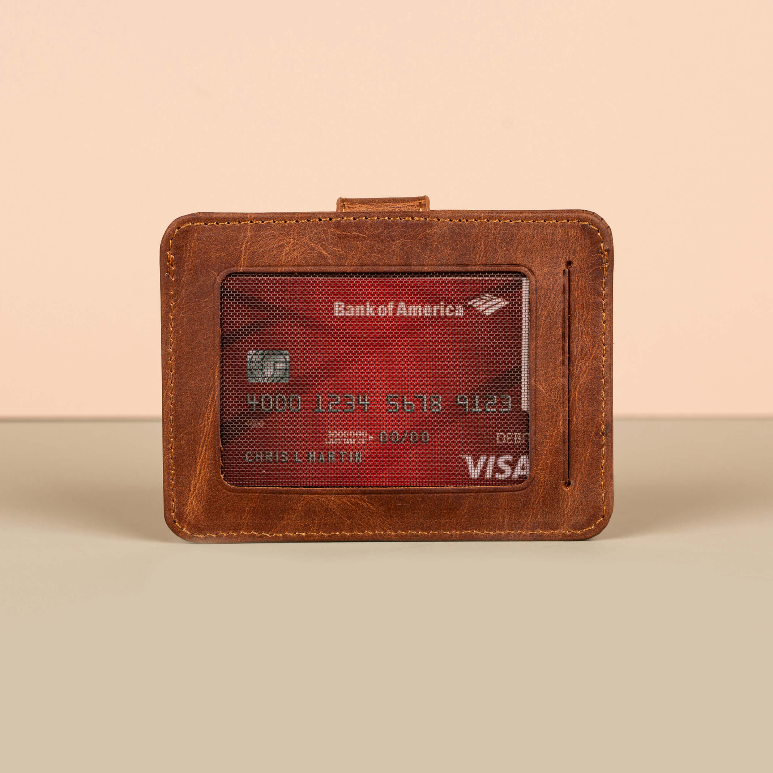Leather Card Holder Wallet with ID Window Brown Miami