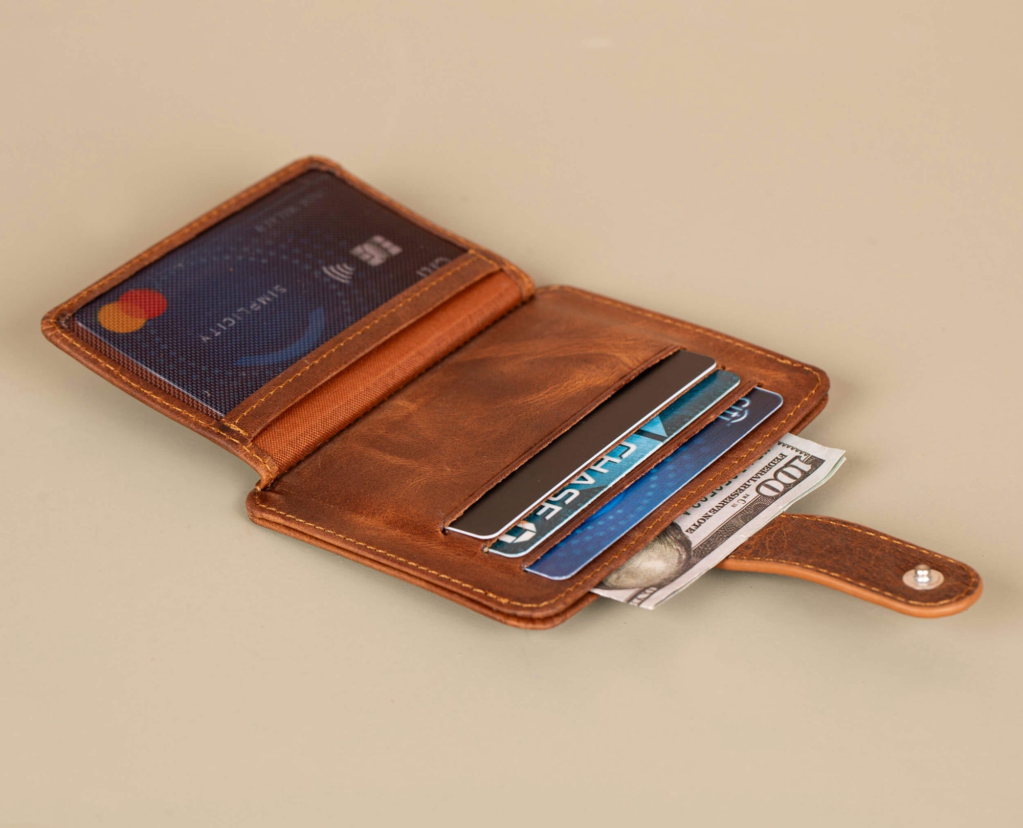 Leather Card Holder Wallet with ID Window Brown Miami