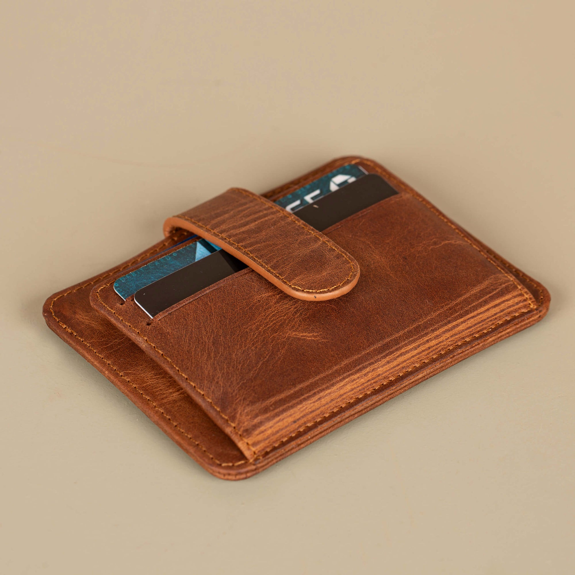 Leather Card Holder Wallet with ID Window Brown Miami