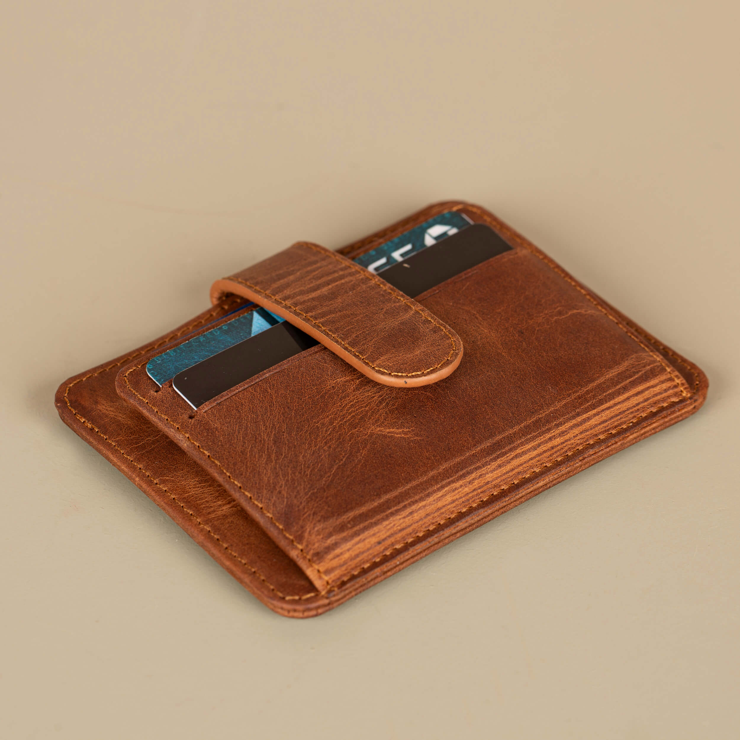 Leather Card Holder Wallet with ID Window Brown Miami