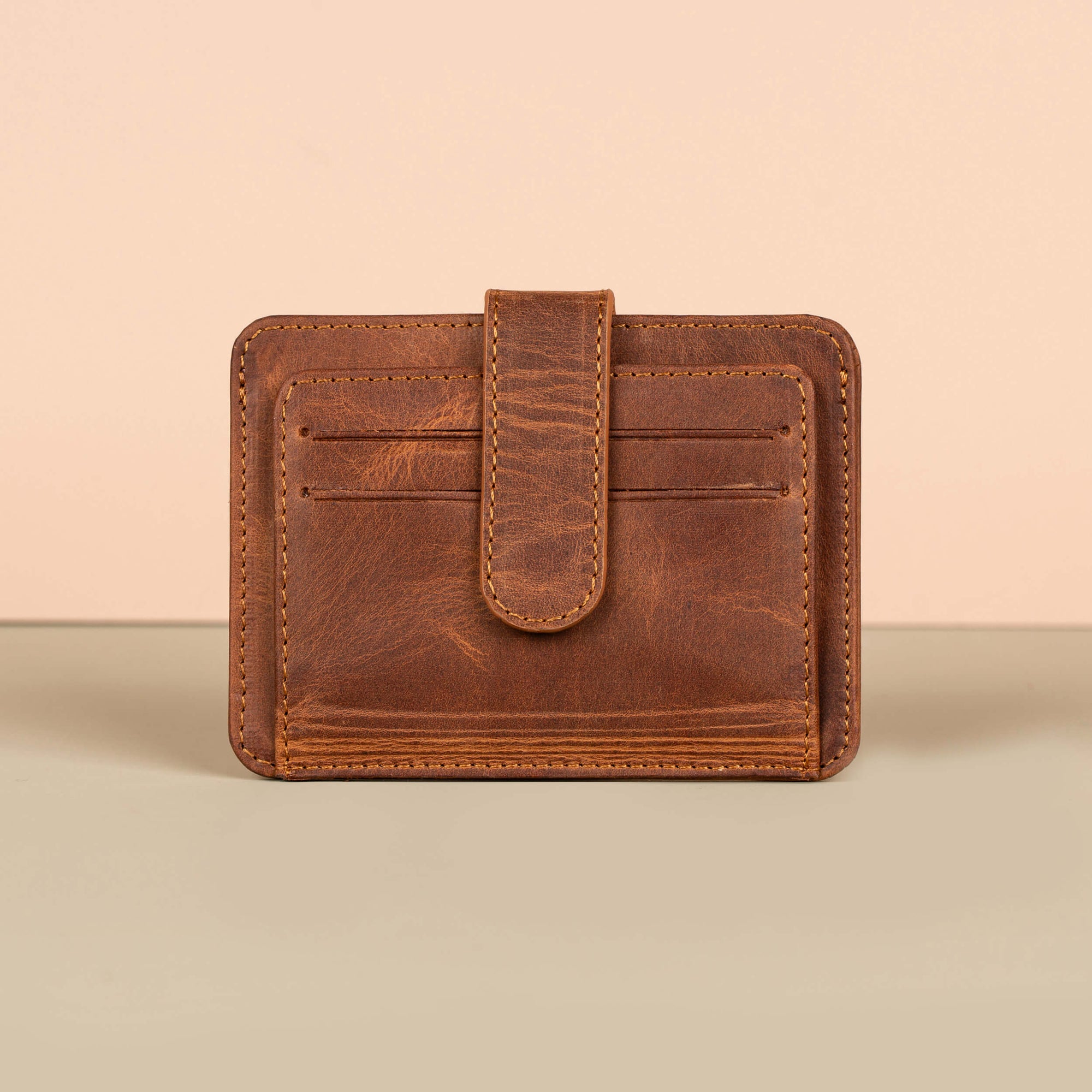 Leather Card Holder Wallet with ID Window Brown Miami