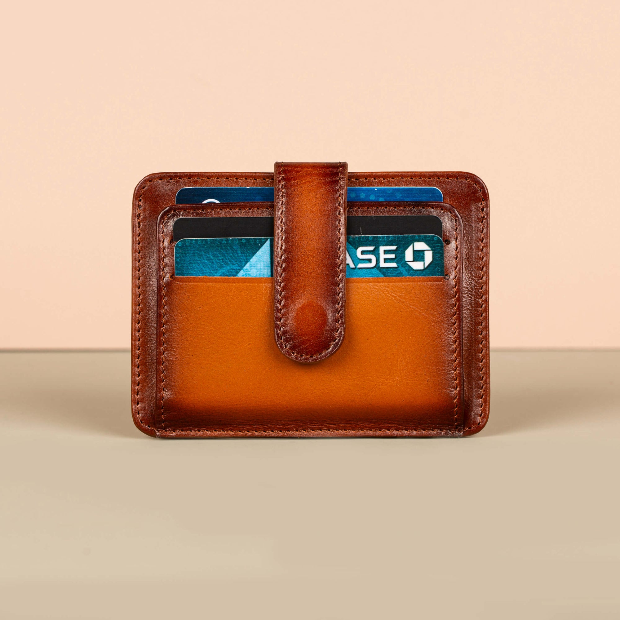 Leather Card Holder Wallet with ID Window Rich Brown Miami