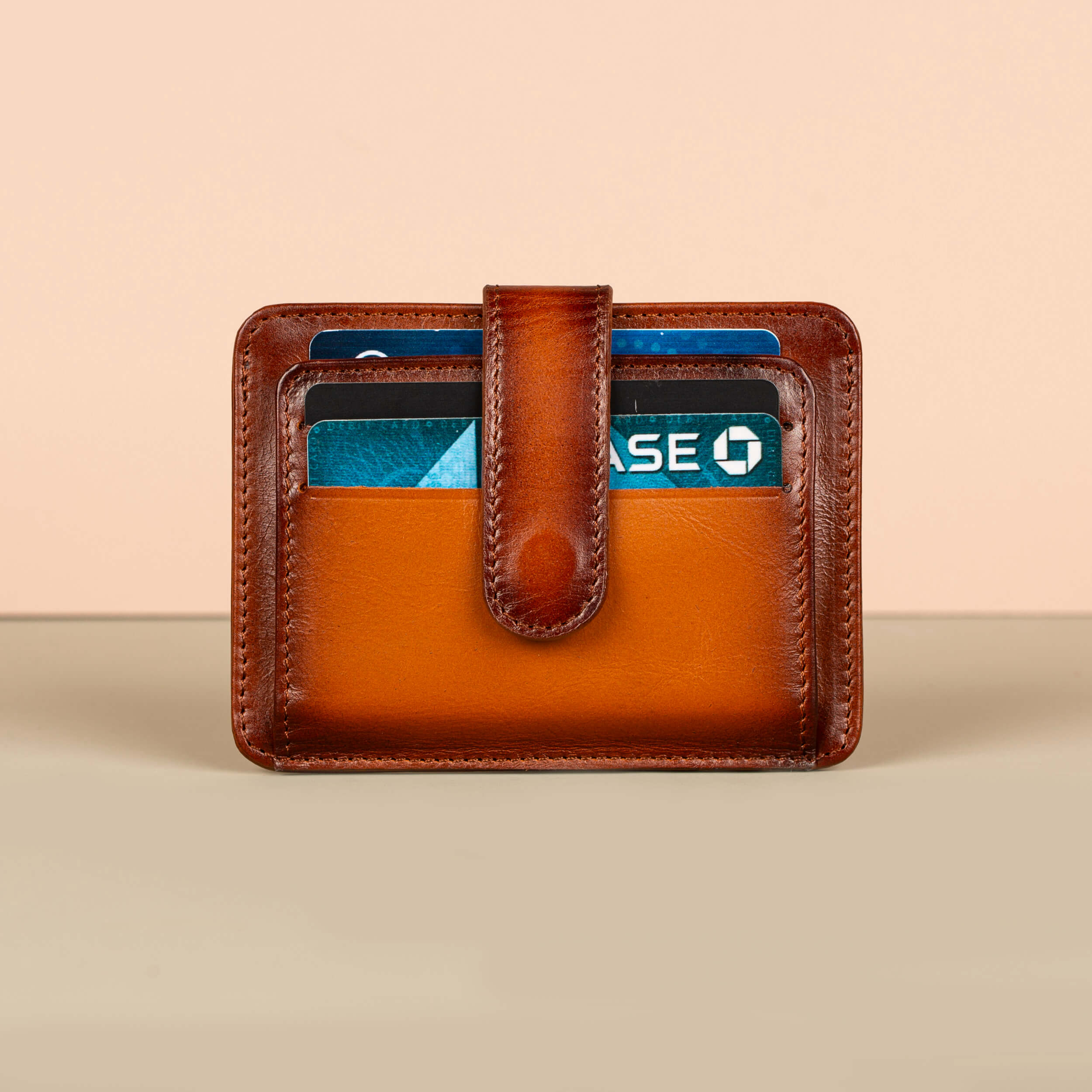 Leather Card Holder Wallet with ID Window Rich Brown Miami