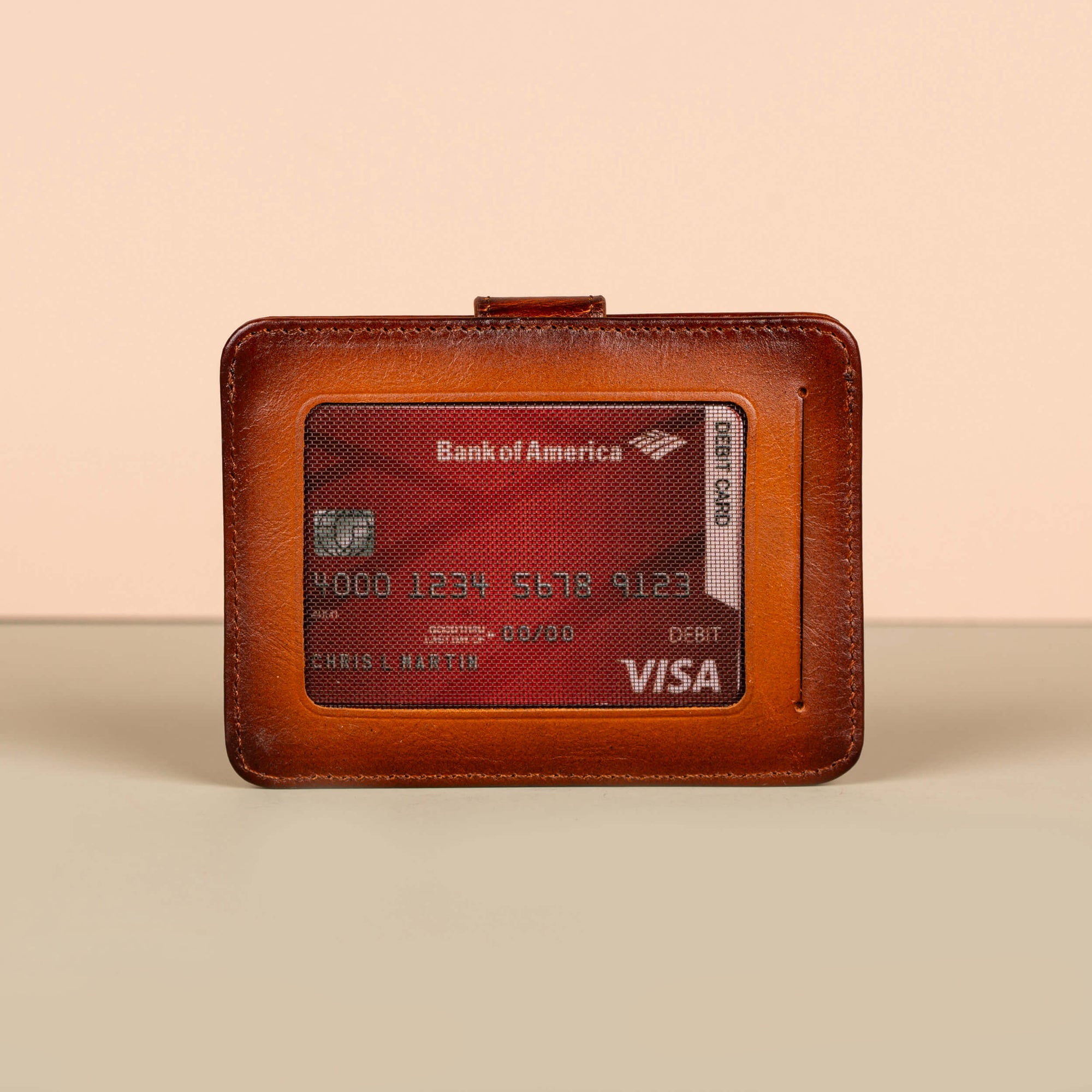 Leather Card Holder Wallet with ID Window Rich Brown Miami