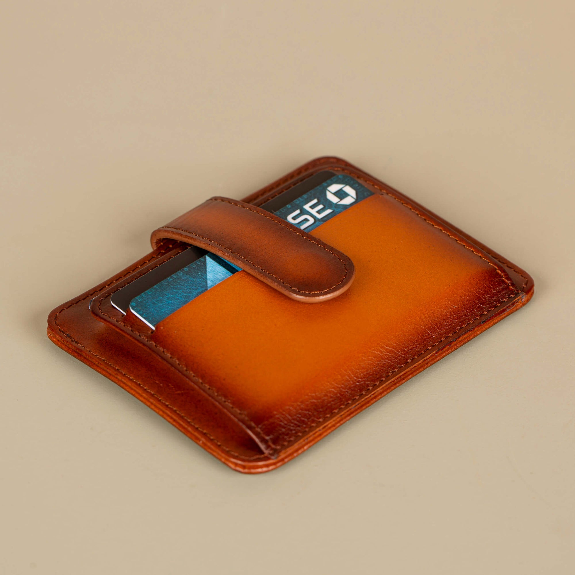 Leather Card Holder Wallet with ID Window Rich Brown Miami