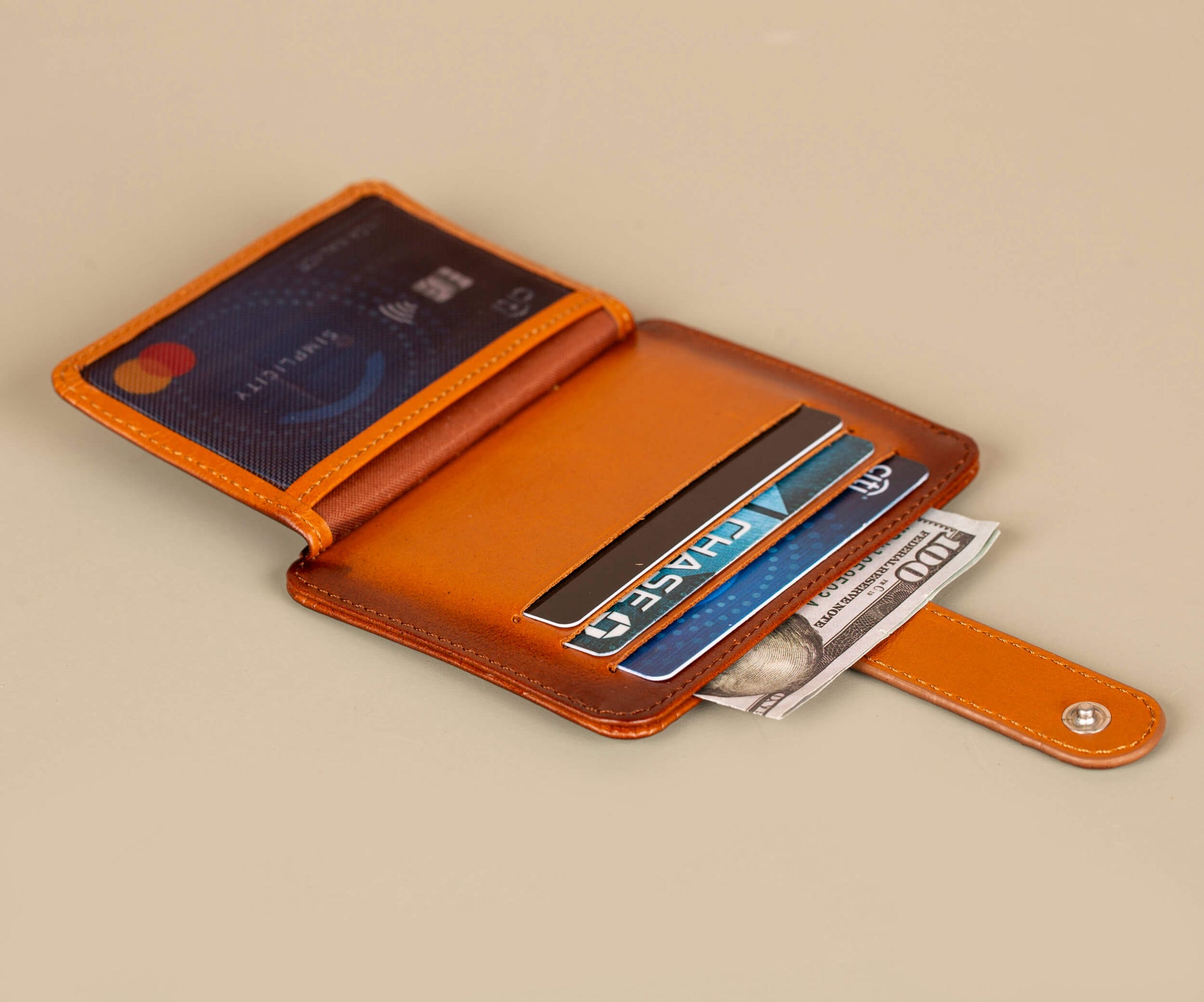 Leather Card Holder Wallet with ID Window Rich Brown Miami