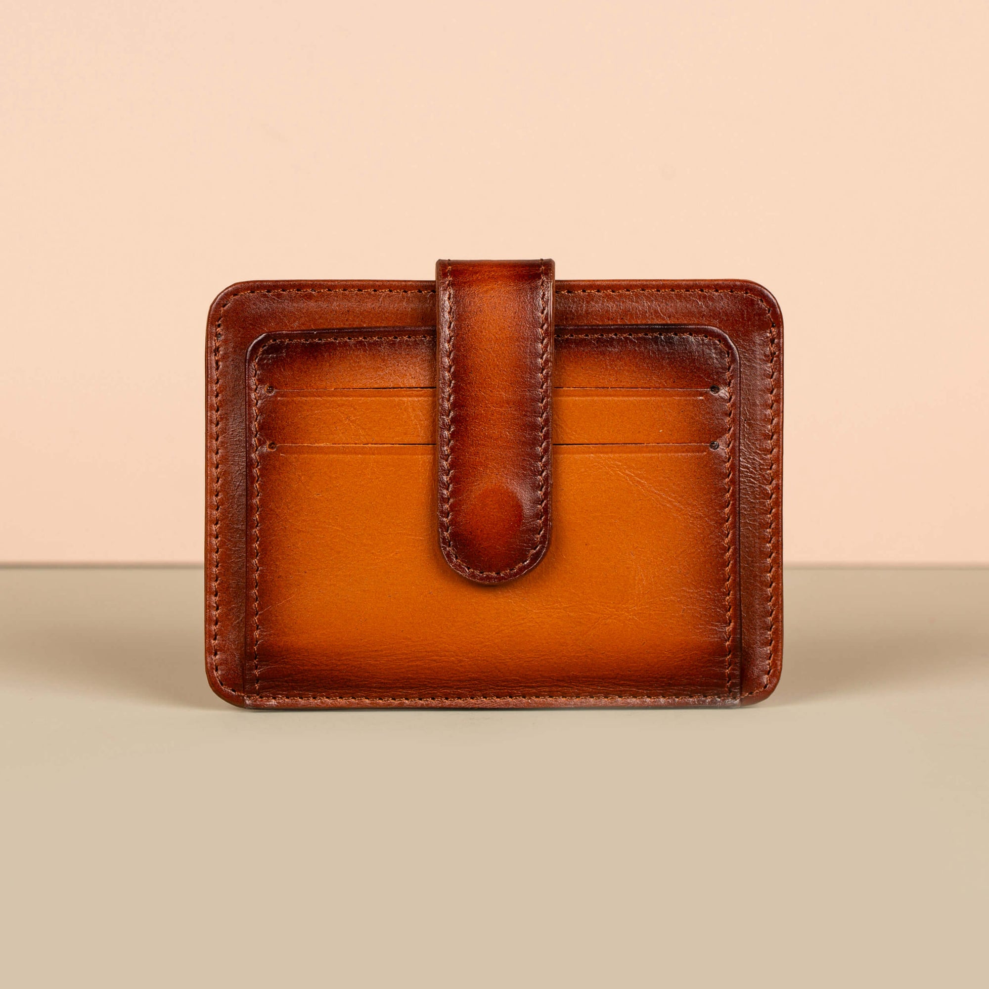 Leather Card Holder Wallet with ID Window Rich Brown Miami