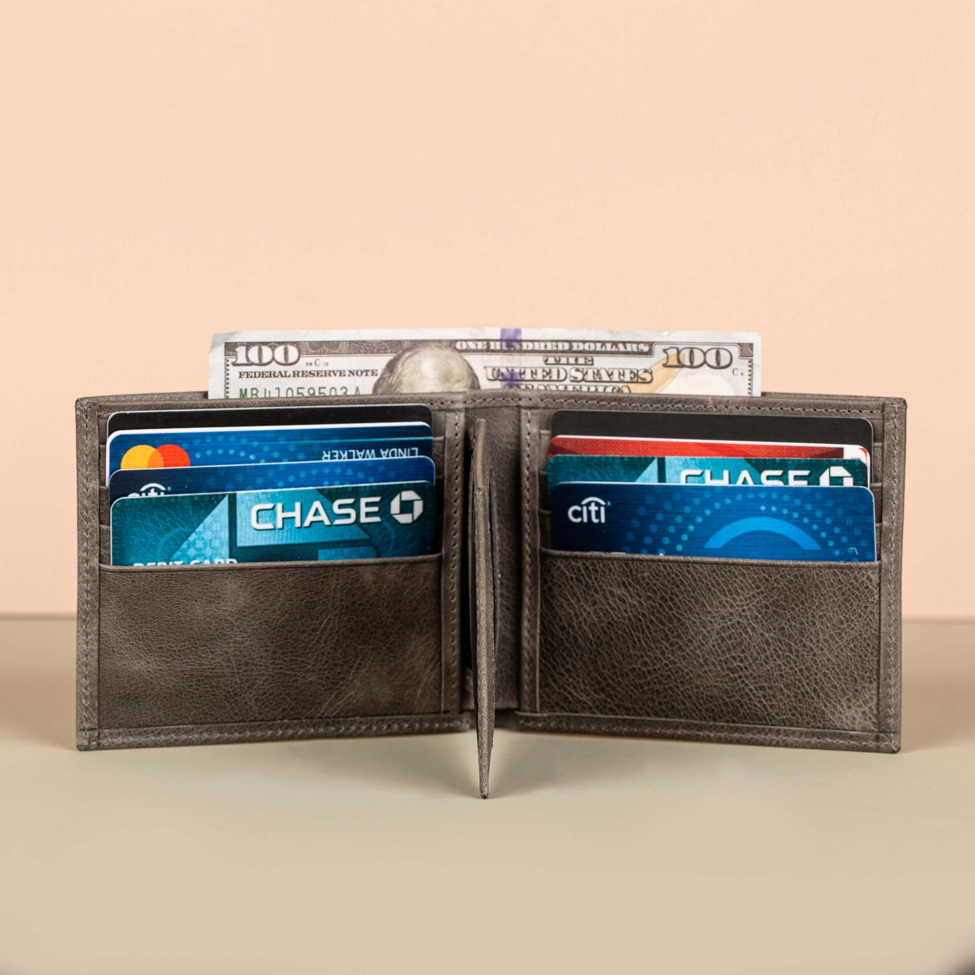 Classic Leather Bifold Wallet Grey Los Angeles