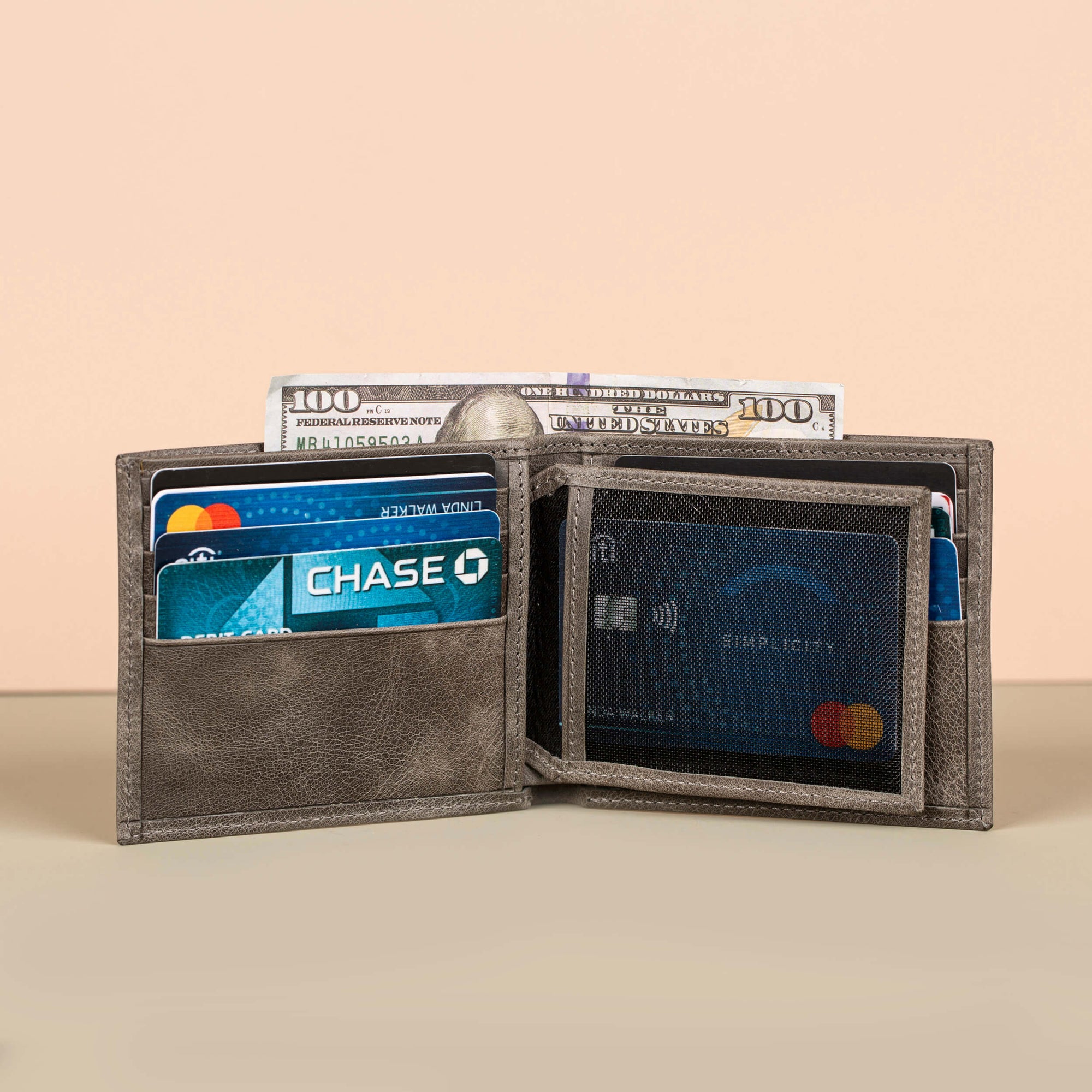 Classic Leather Bifold Wallet Grey Los Angeles