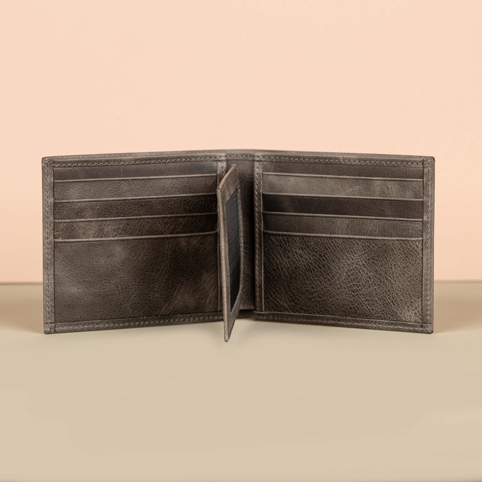 Classic Leather Bifold Wallet Grey Los Angeles