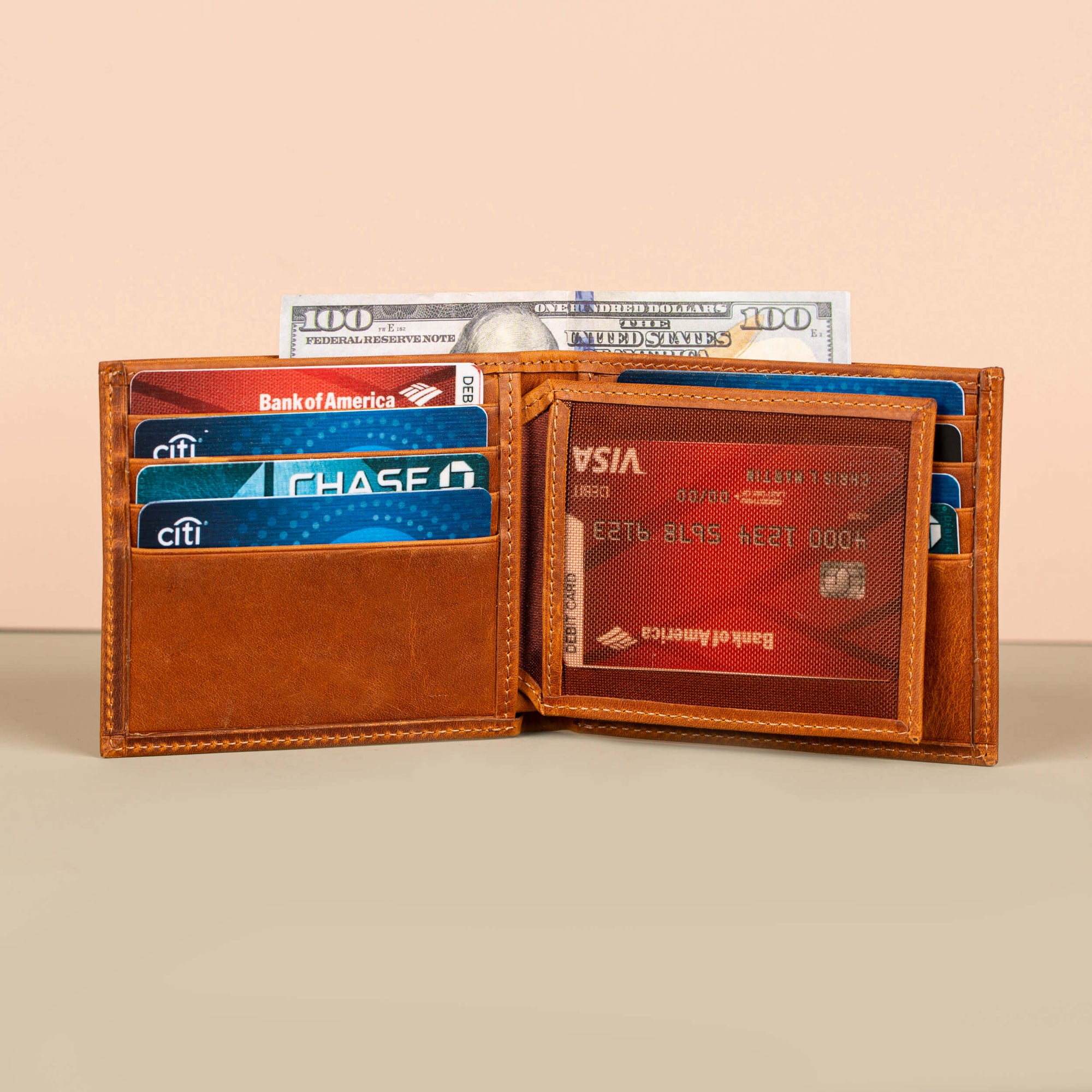 Classic Leather Bifold Wallet Light Brown Los Angeles