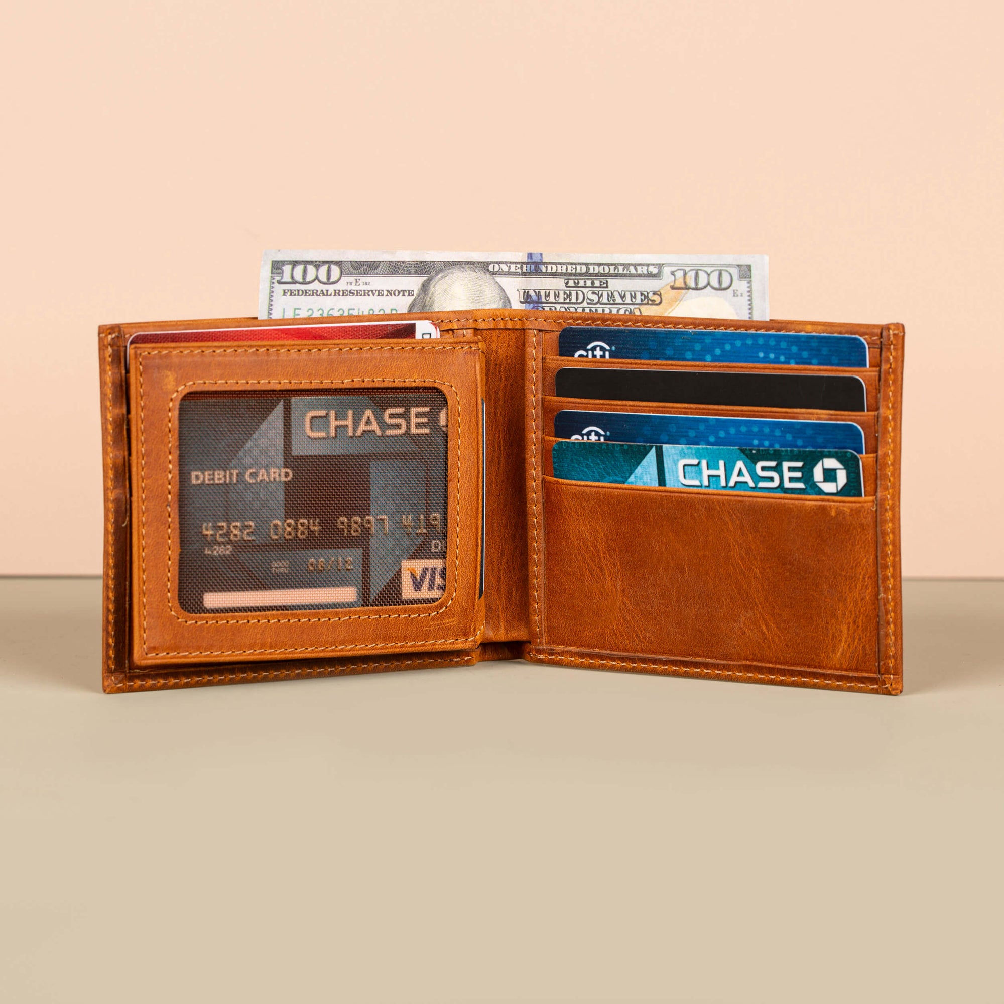 Classic Leather Bifold Wallet Light Brown Los Angeles