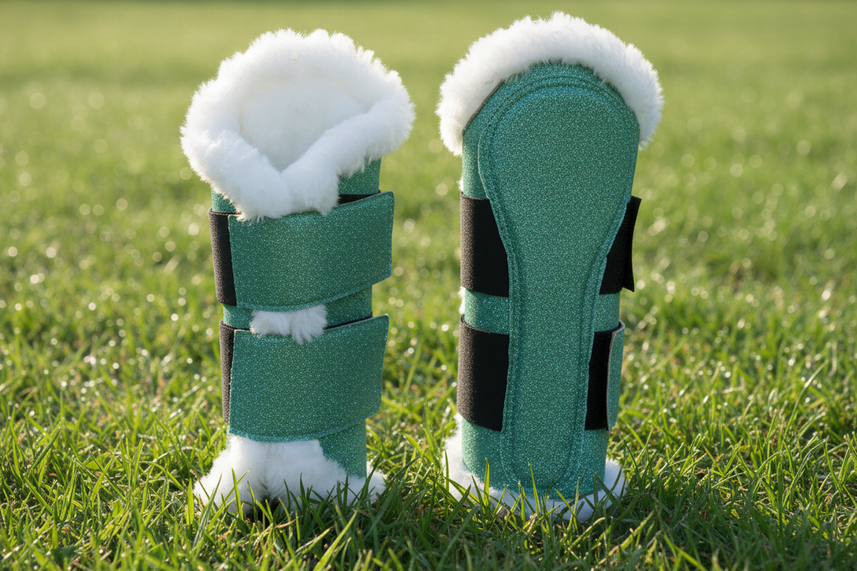 Green Horse Dragon Saddle Pad, Ear Bonnet & Horse Boot Set