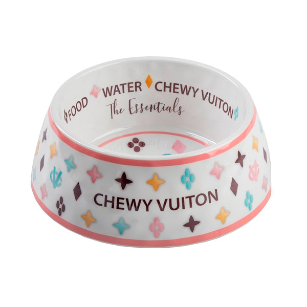 Haute Diggity Dog White Chewy Vuiton Dog Bowl
