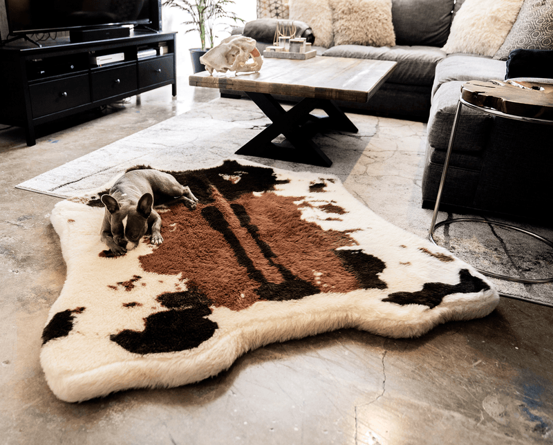 PupRug Animal Print Memory Foam Dog Bed Brown Faux Cowhide 