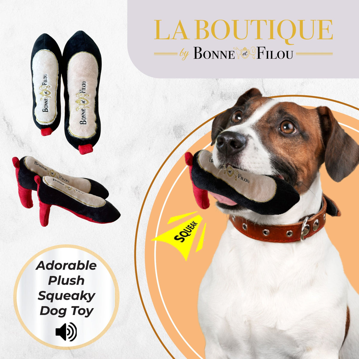 Bonne et Filou – Red Heel Squeaky Dog Shoe Toy