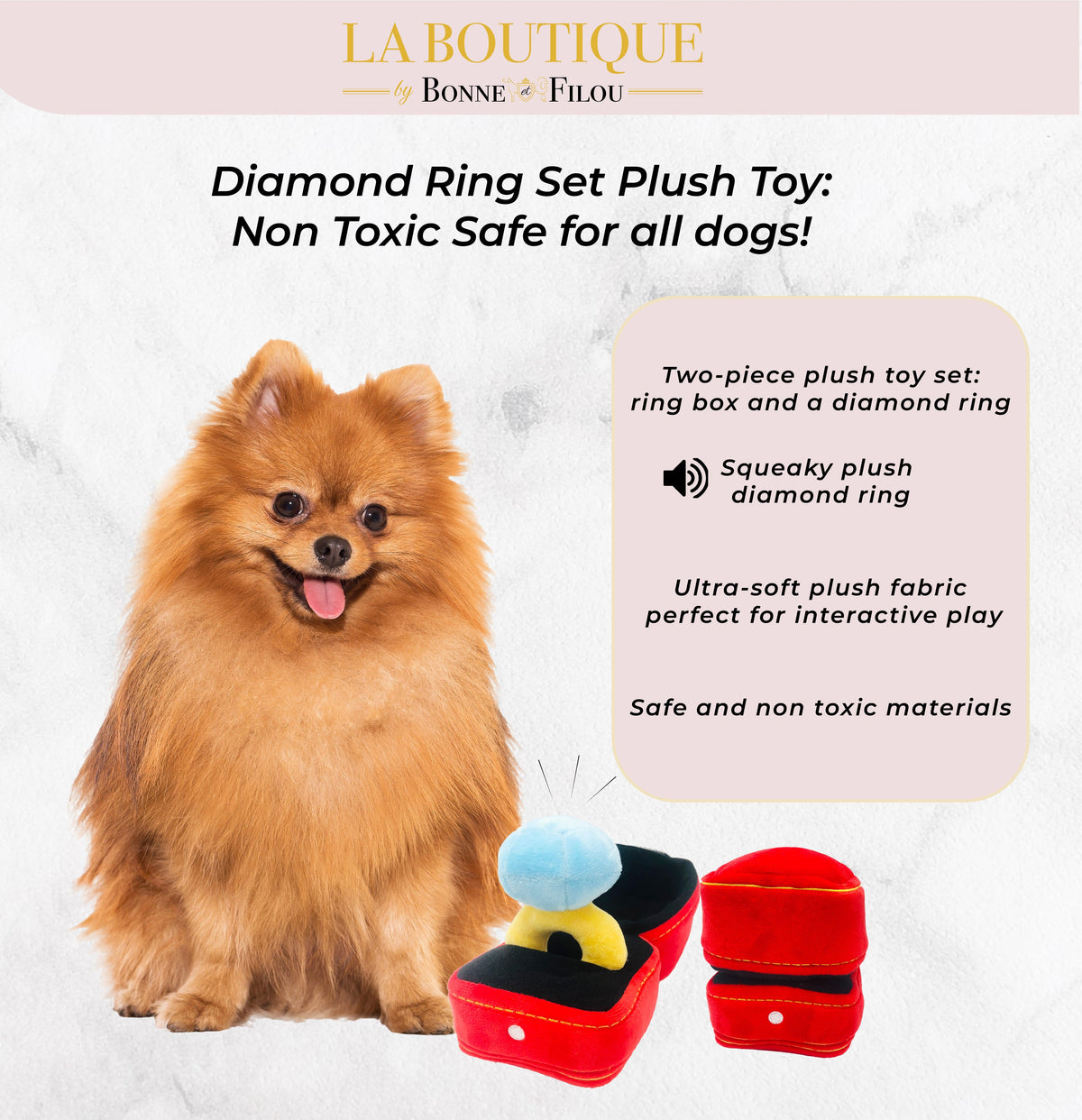 Bonne et Filou – Engagement Ring Plush Squeaky Dog Toy Set